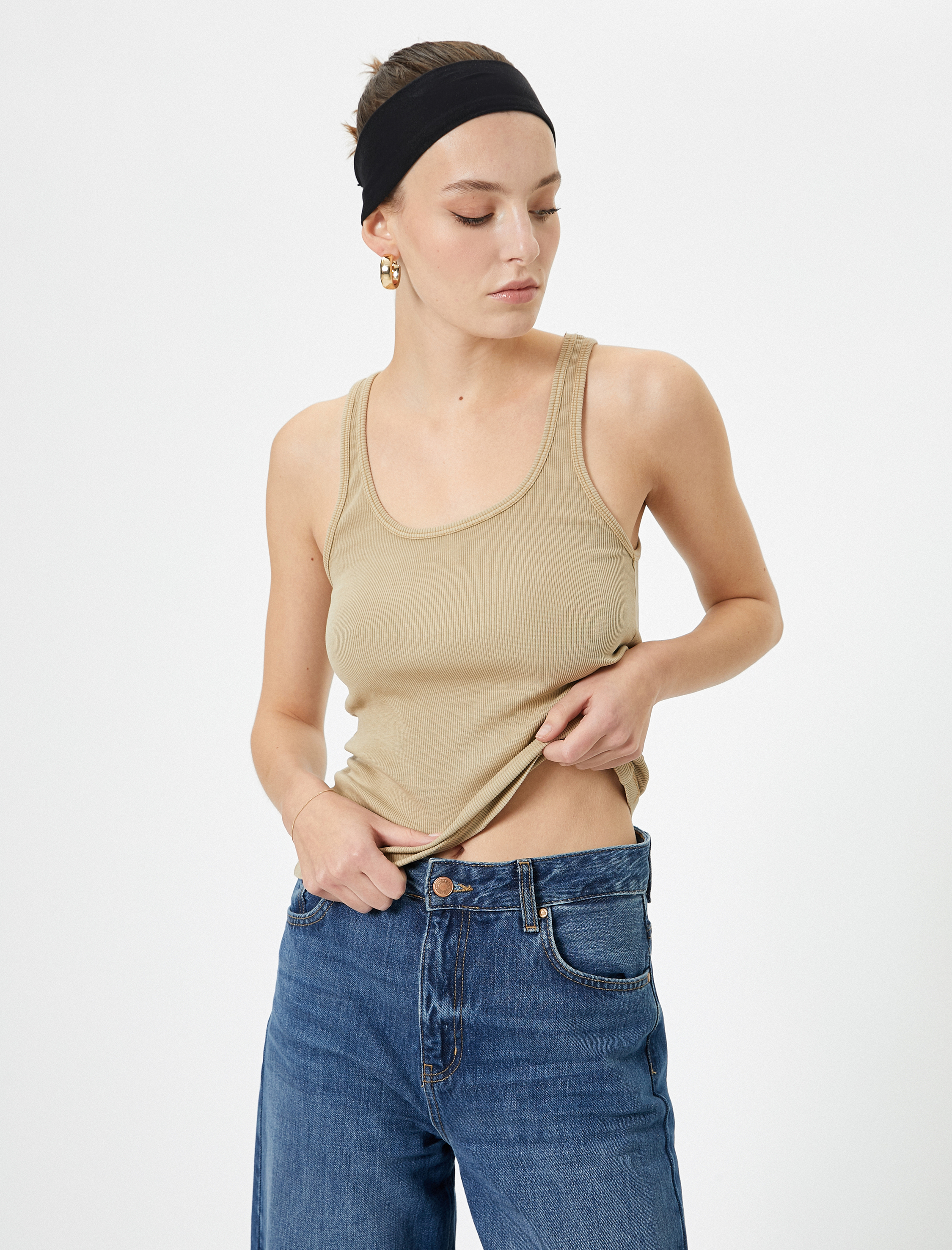   Fitilli Atlet U Yaka Kalın Askılı Slim Fit Pamuklu