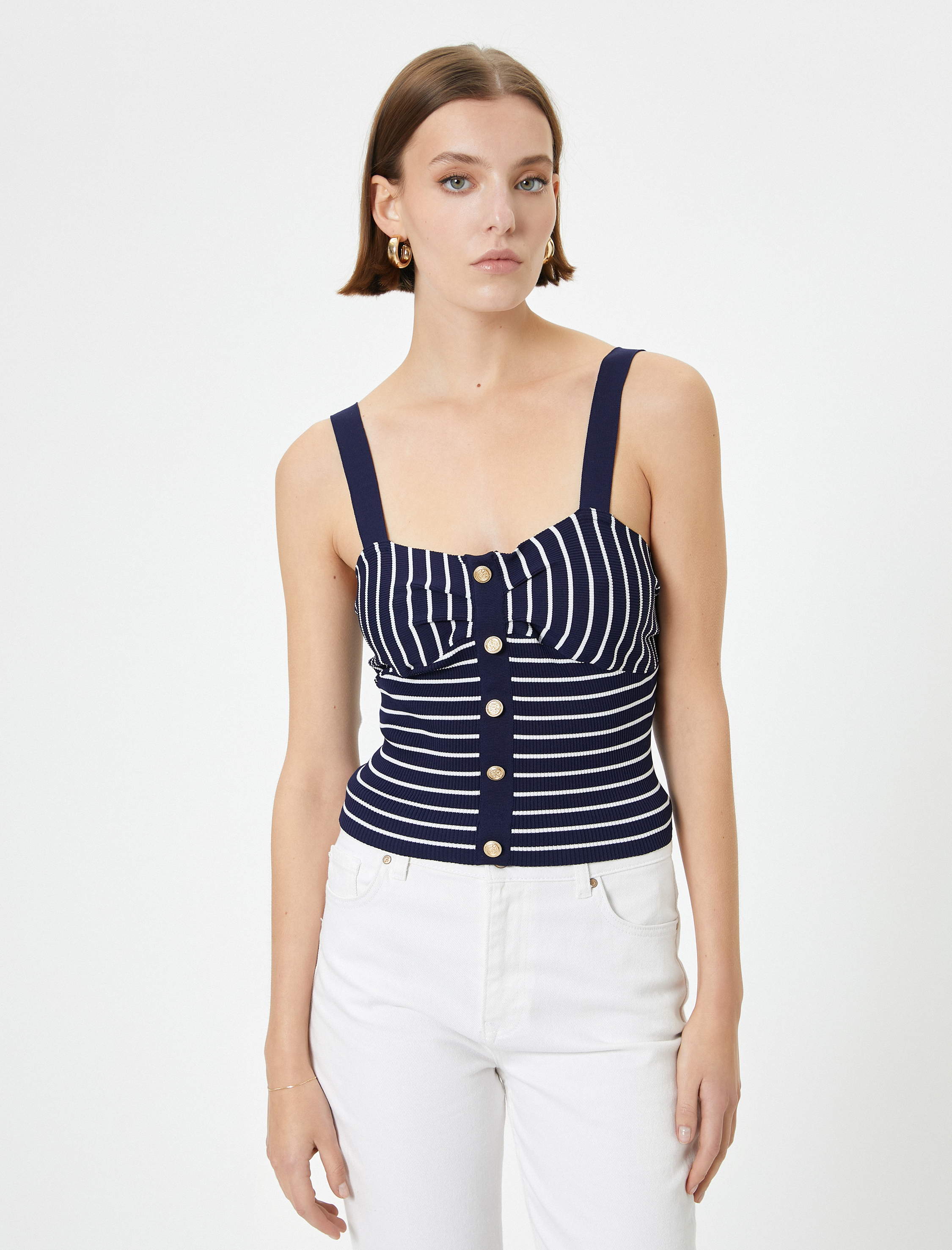   Askılı Atlet Gold Düğme Detaylı Drapeli