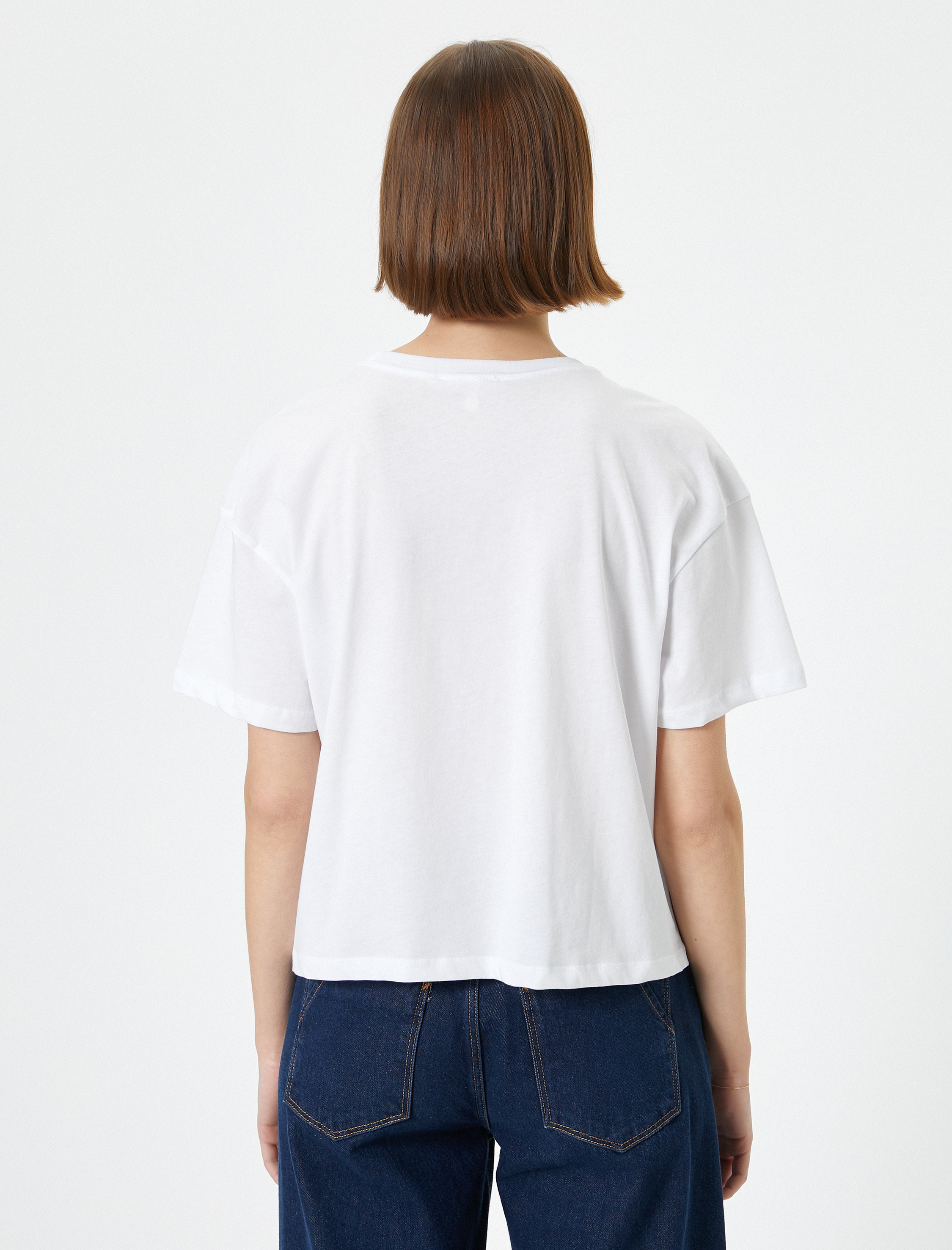   Kedi Nakışlı Tişört Kısa Kollu Bisiklet Yaka Pamuklu Standart Kesim