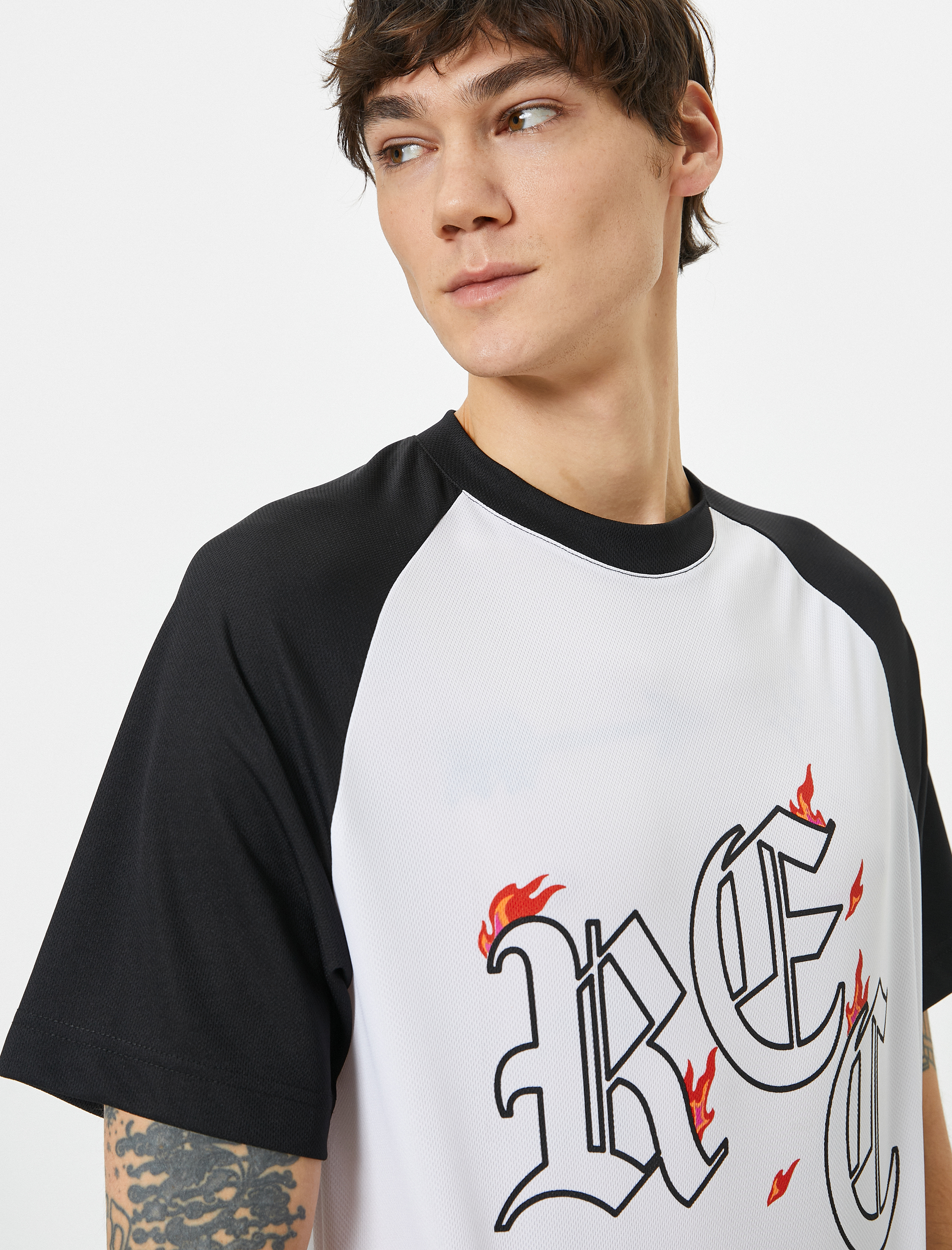   Oversize Tişört Slogan Baskılı Bisiklet Yaka Reglan Kollu