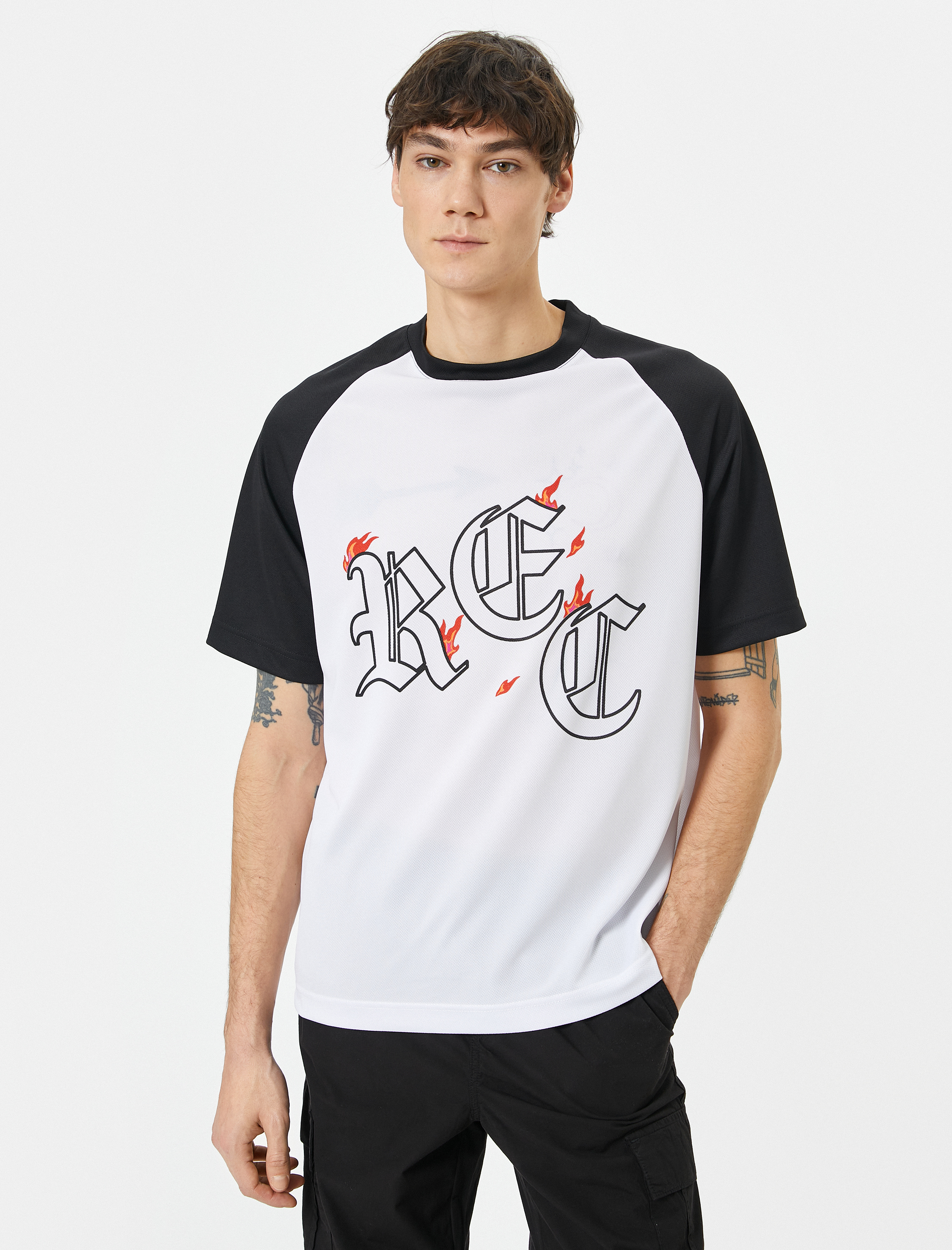   Oversize Tişört Slogan Baskılı Bisiklet Yaka Reglan Kollu