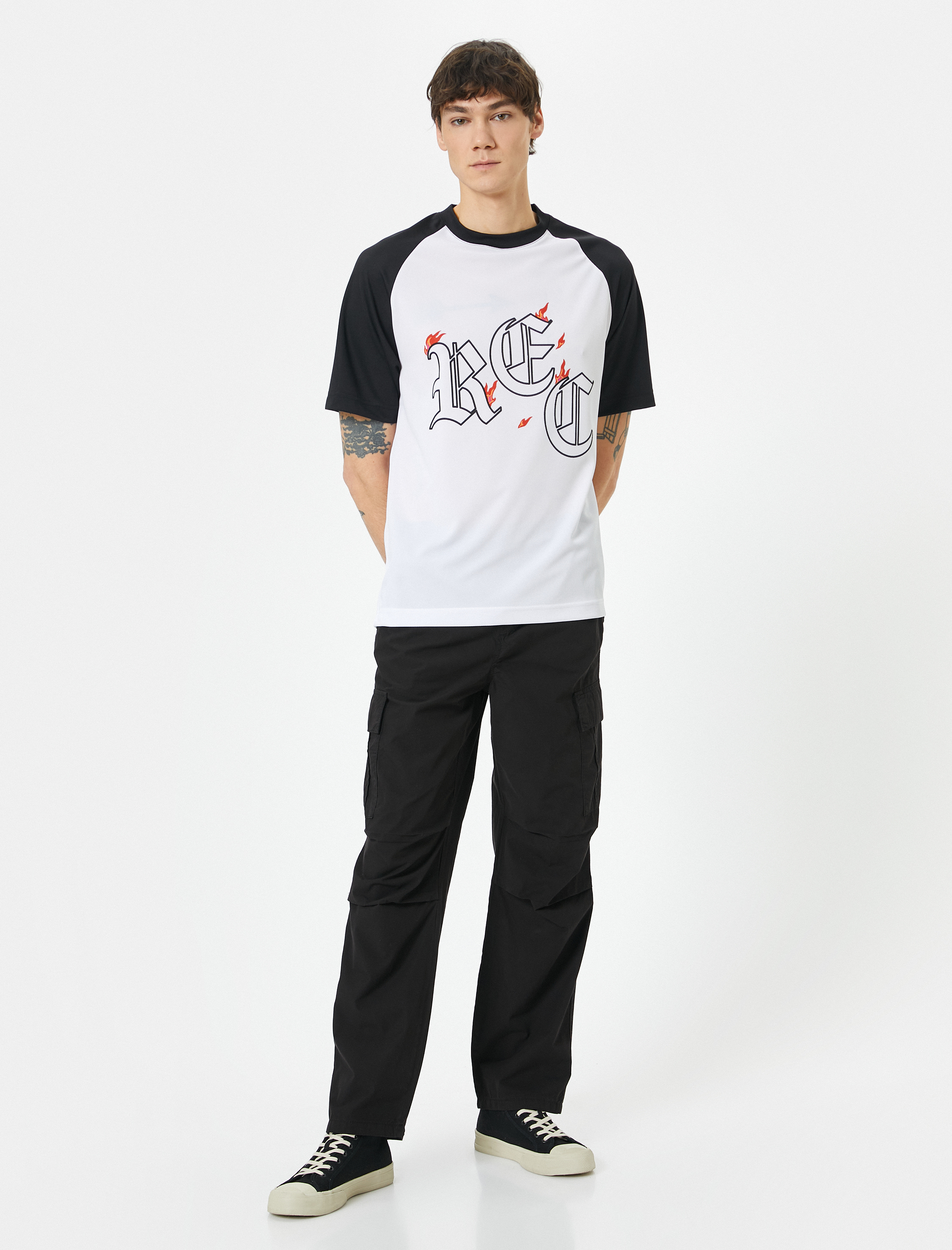   Oversize Tişört Slogan Baskılı Bisiklet Yaka Reglan Kollu