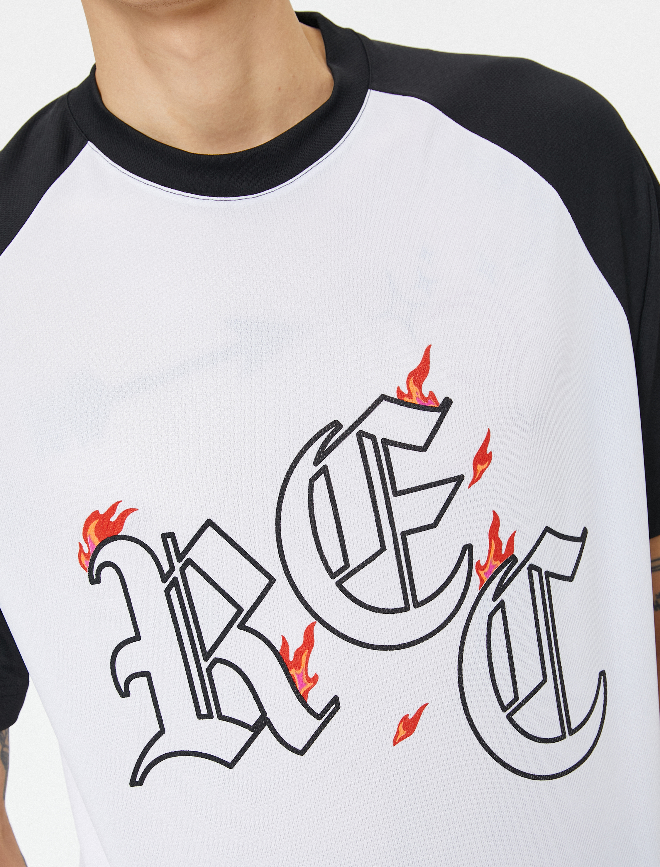   Oversize Tişört Slogan Baskılı Bisiklet Yaka Reglan Kollu