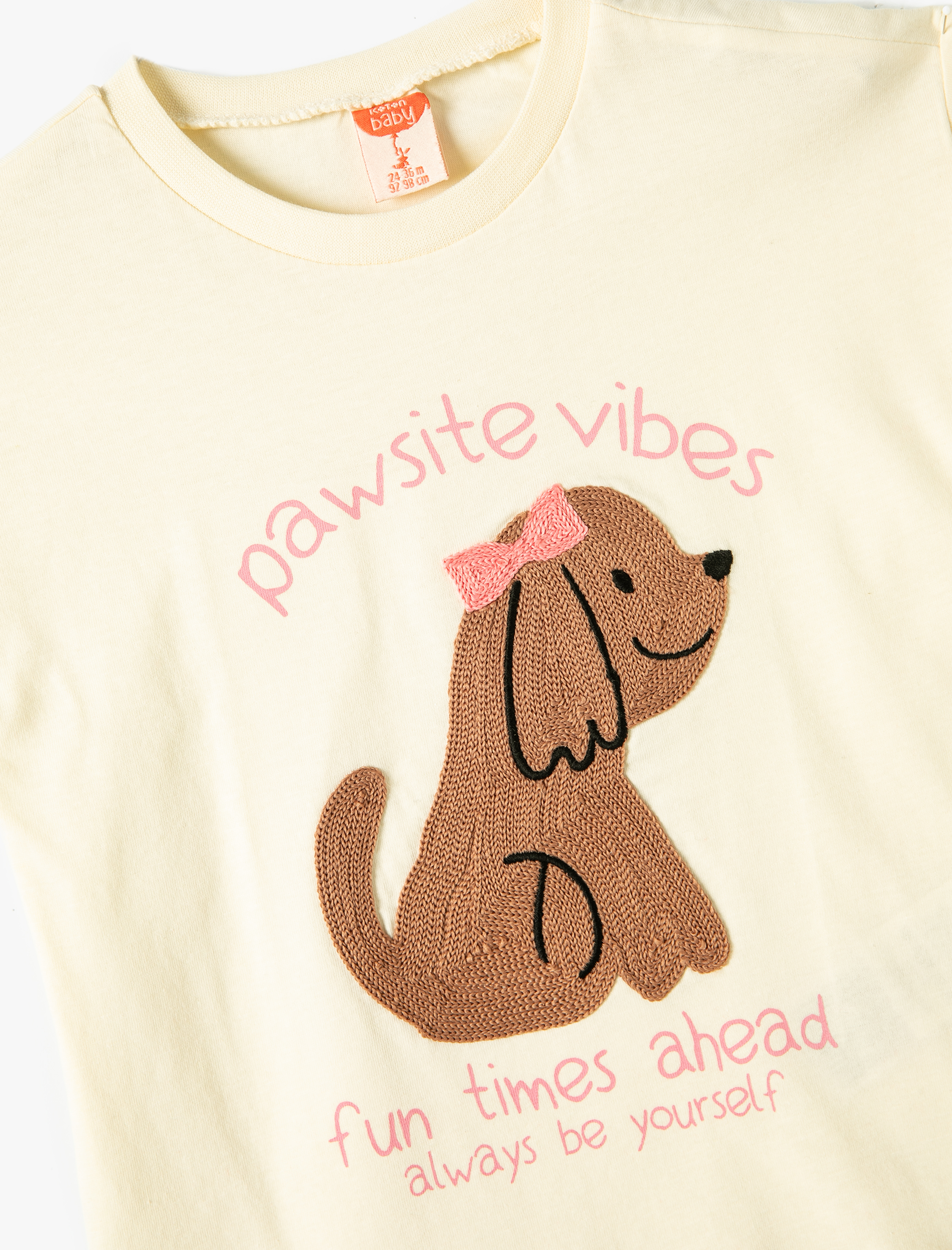  Kız Bebek Tişört Kısa Kollu Köpek Aplikeli Pamuklu