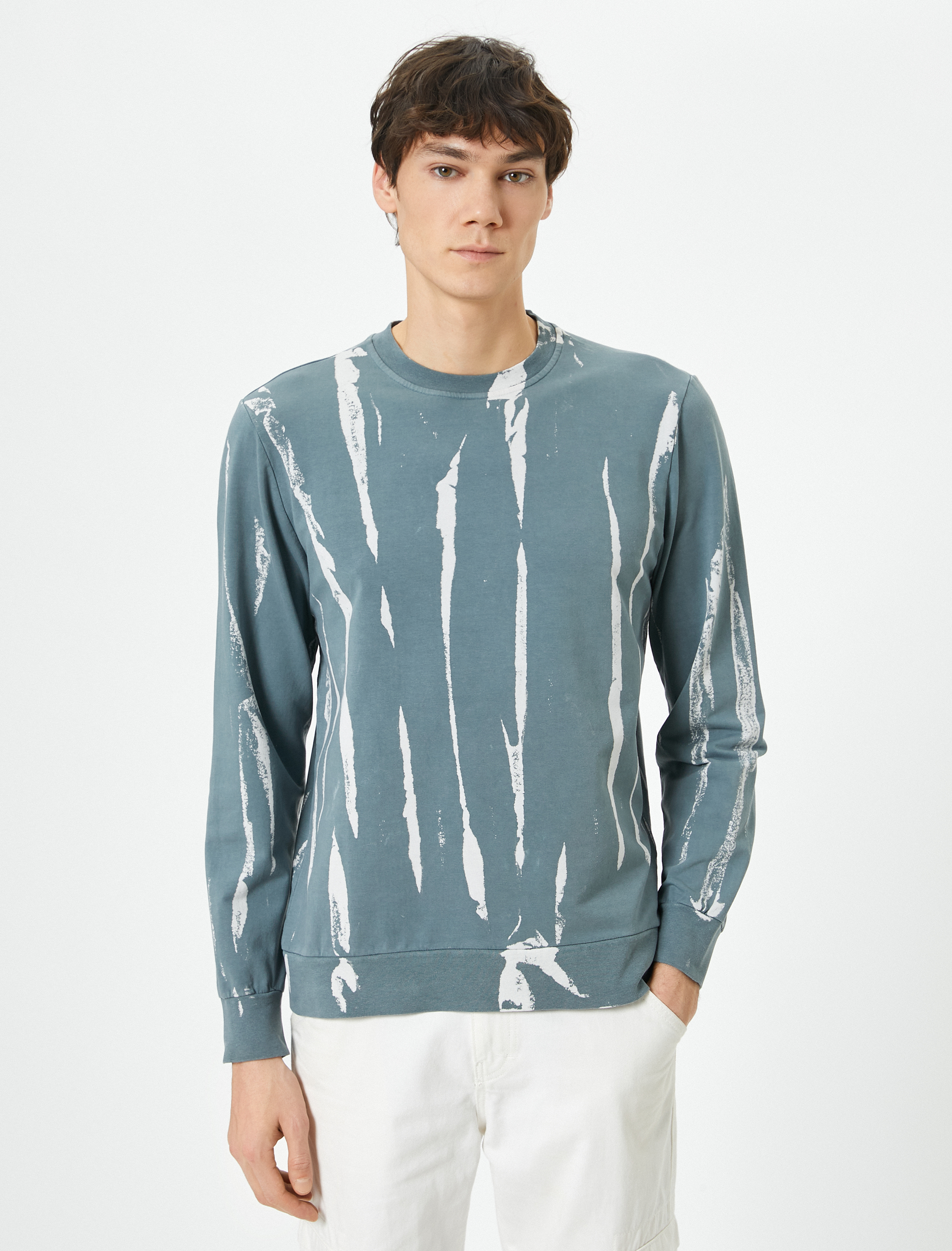   Soyut Baskılı Sweatshirt Bisiklet Yaka Uzun Kollu