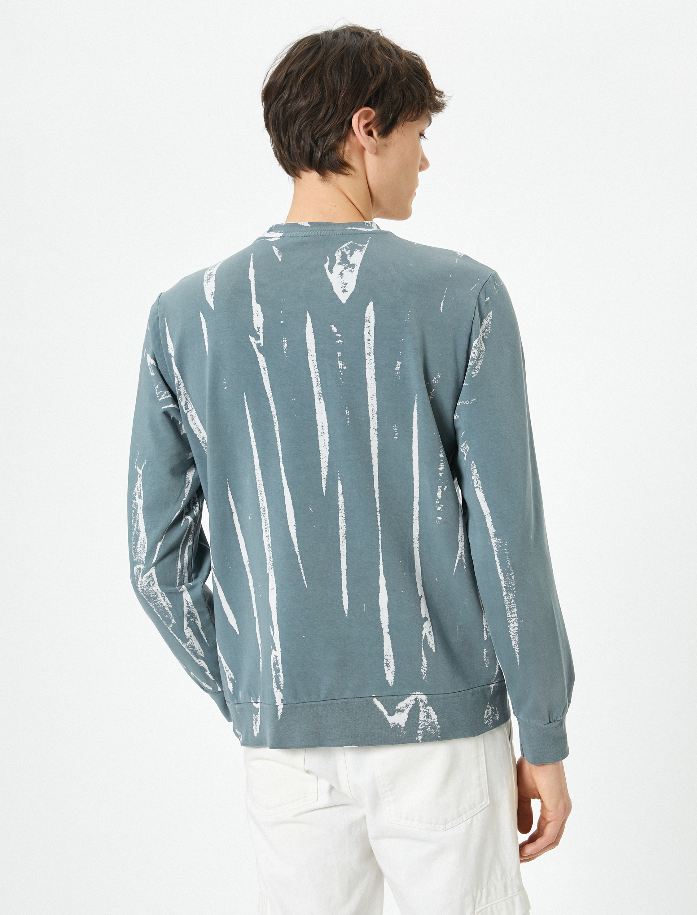   Soyut Baskılı Sweatshirt Bisiklet Yaka Uzun Kollu