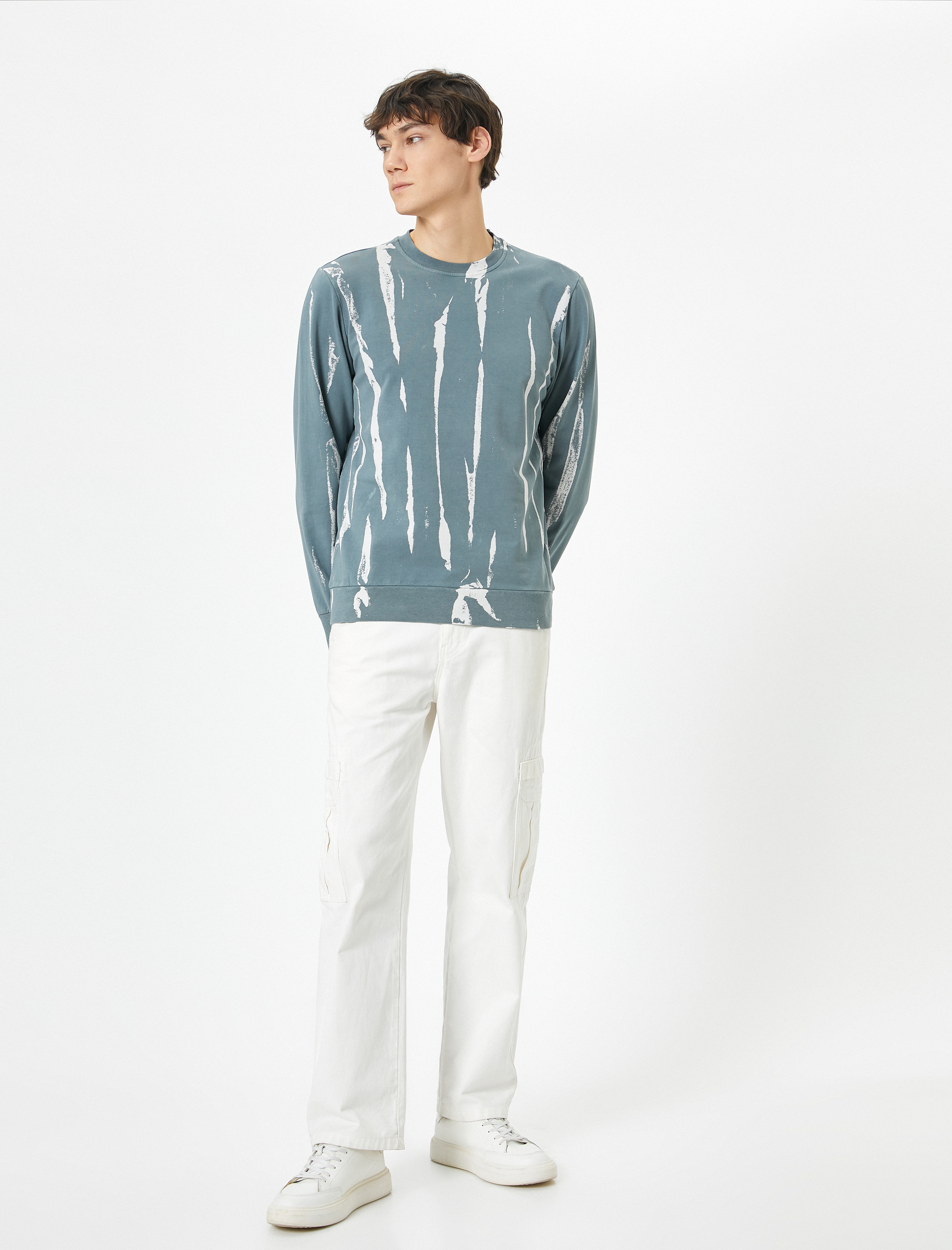   Soyut Baskılı Sweatshirt Bisiklet Yaka Uzun Kollu