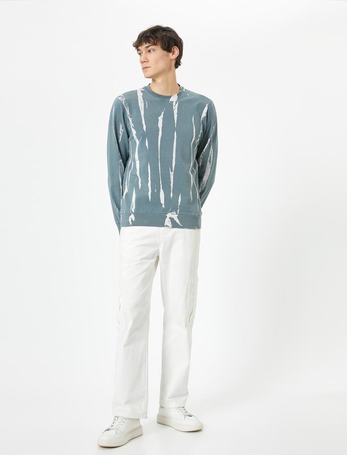  Soyut Baskılı Sweatshirt Bisiklet Yaka Uzun Kollu