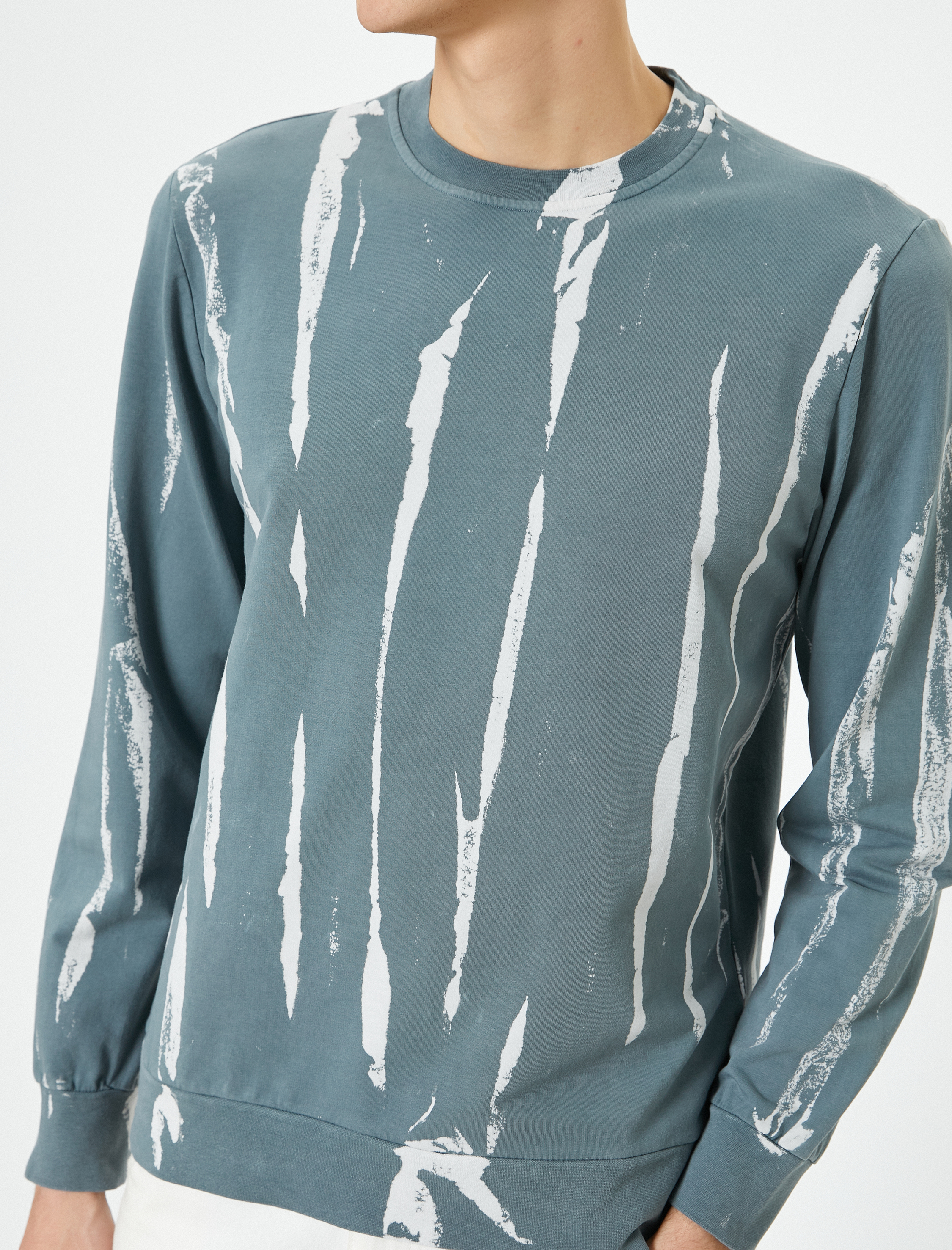   Soyut Baskılı Sweatshirt Bisiklet Yaka Uzun Kollu