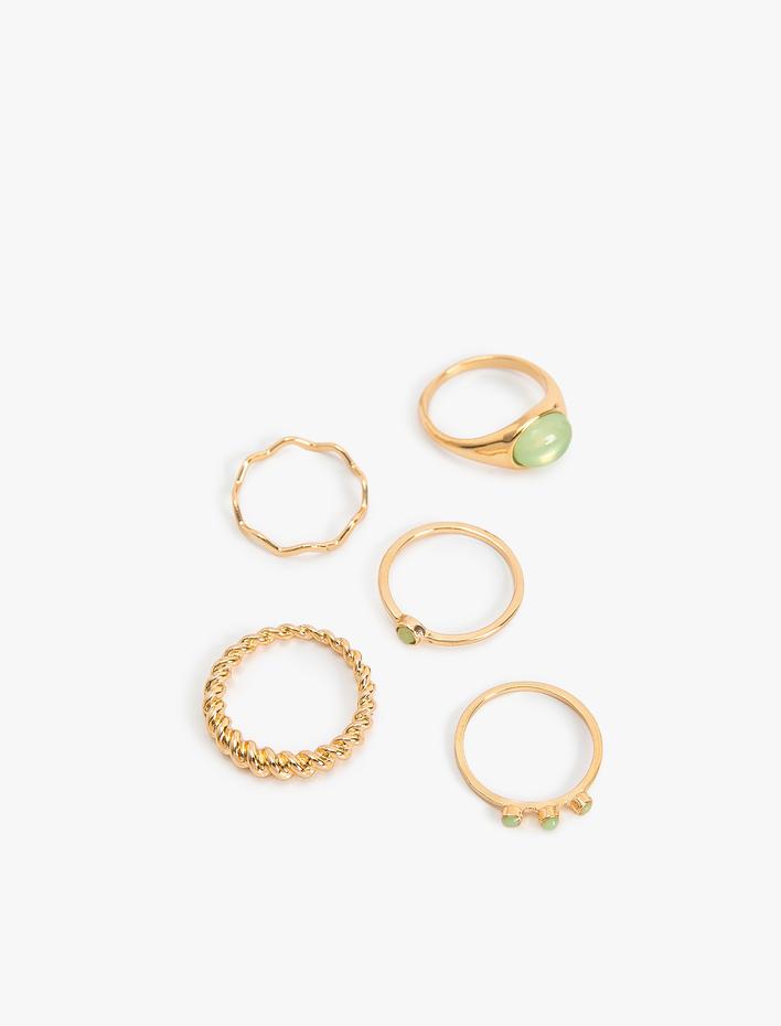 Kadın Çelik Karışımlı Taş Detaylı 5'li Yüzük Seti