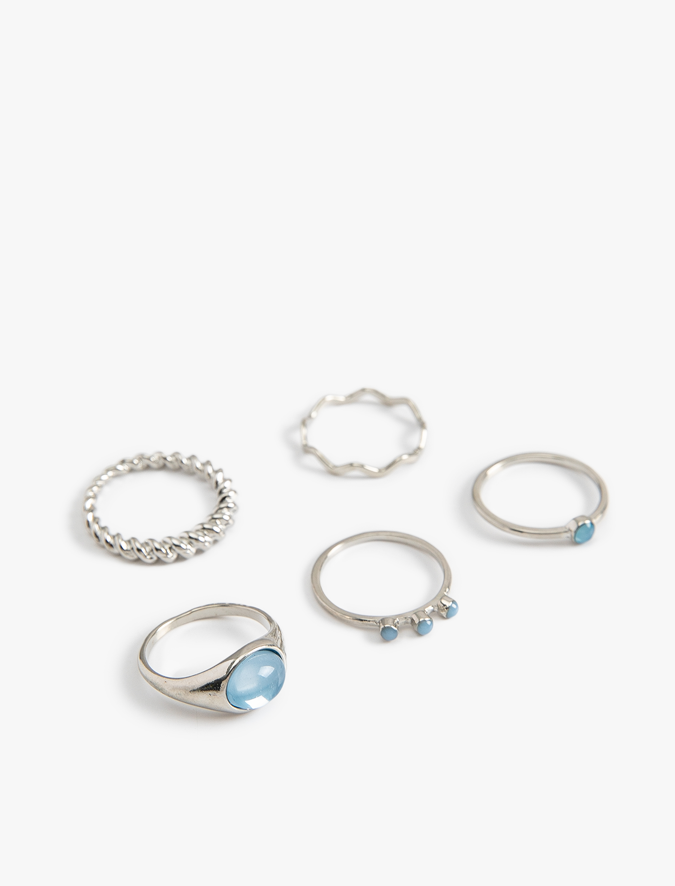  Kadın Taş Detaylı Çelik Karışımlı 5'li Yüzük Seti