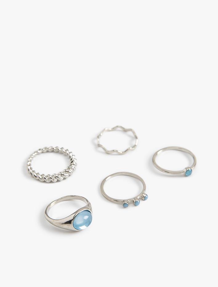 Kadın Taş Detaylı Çelik Karışımlı 5'li Yüzük Seti