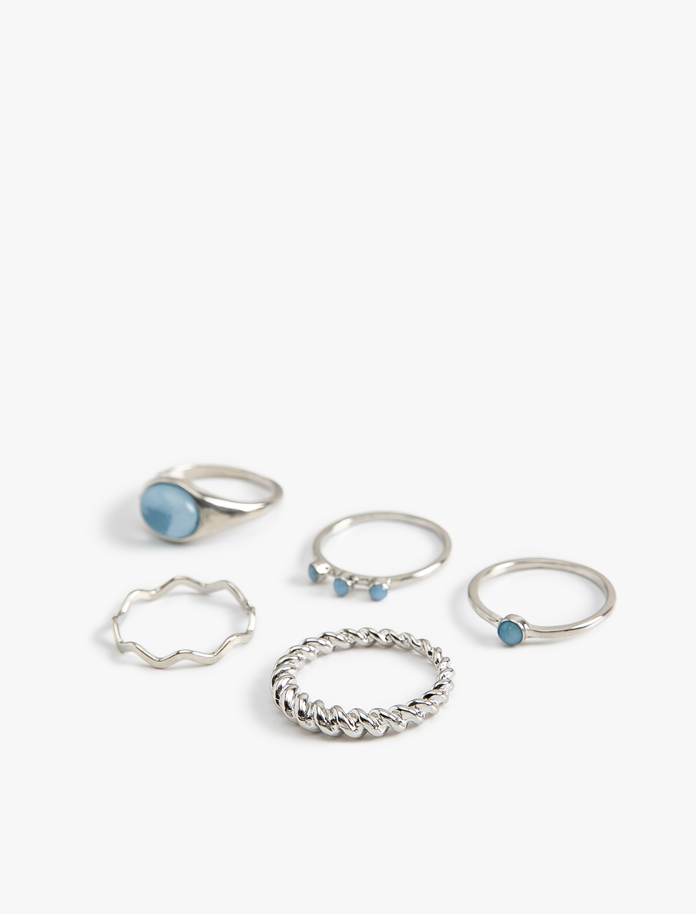  Kadın Taş Detaylı Çelik Karışımlı 5'li Yüzük Seti