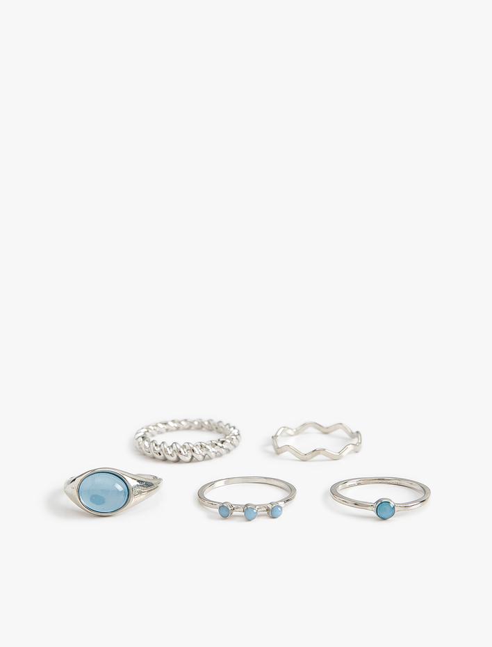 Kadın Taş Detaylı Çelik Karışımlı 5'li Yüzük Seti