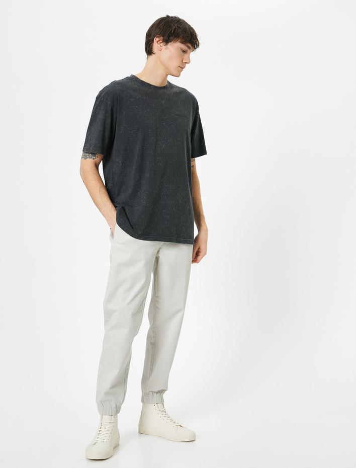  Yıkamalı Tişört Slogan İşlemeli Bisiklet Yaka Kısa Kollu Pamuklu