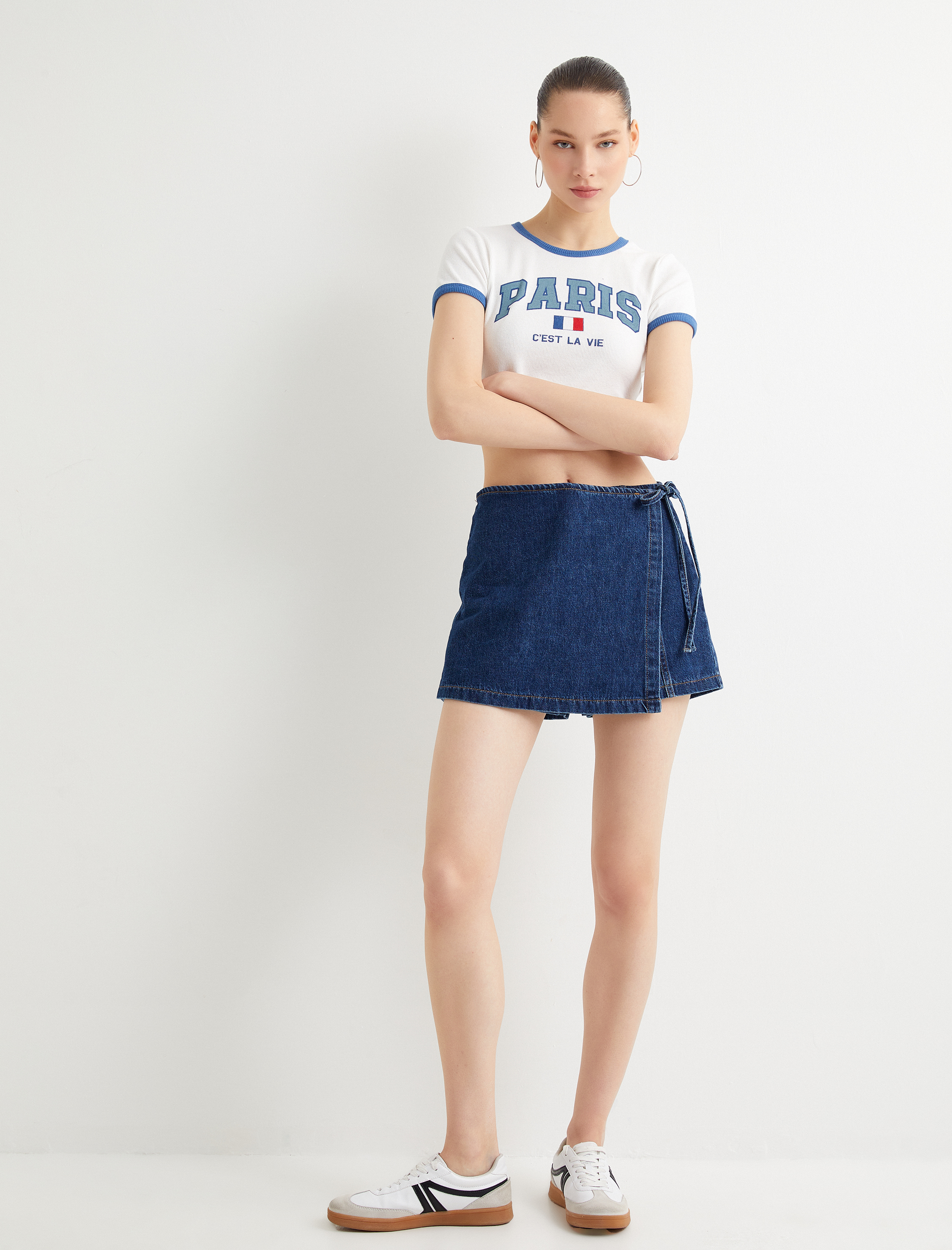   Kot Şort Etek Mini Boy Kruvaze Pamuklu