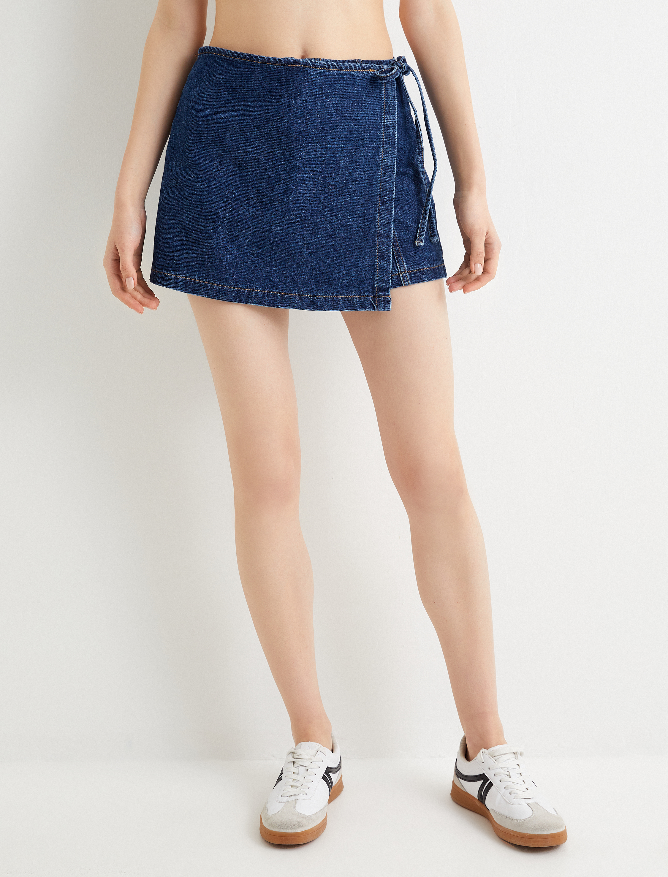   Kot Şort Etek Mini Boy Kruvaze Pamuklu