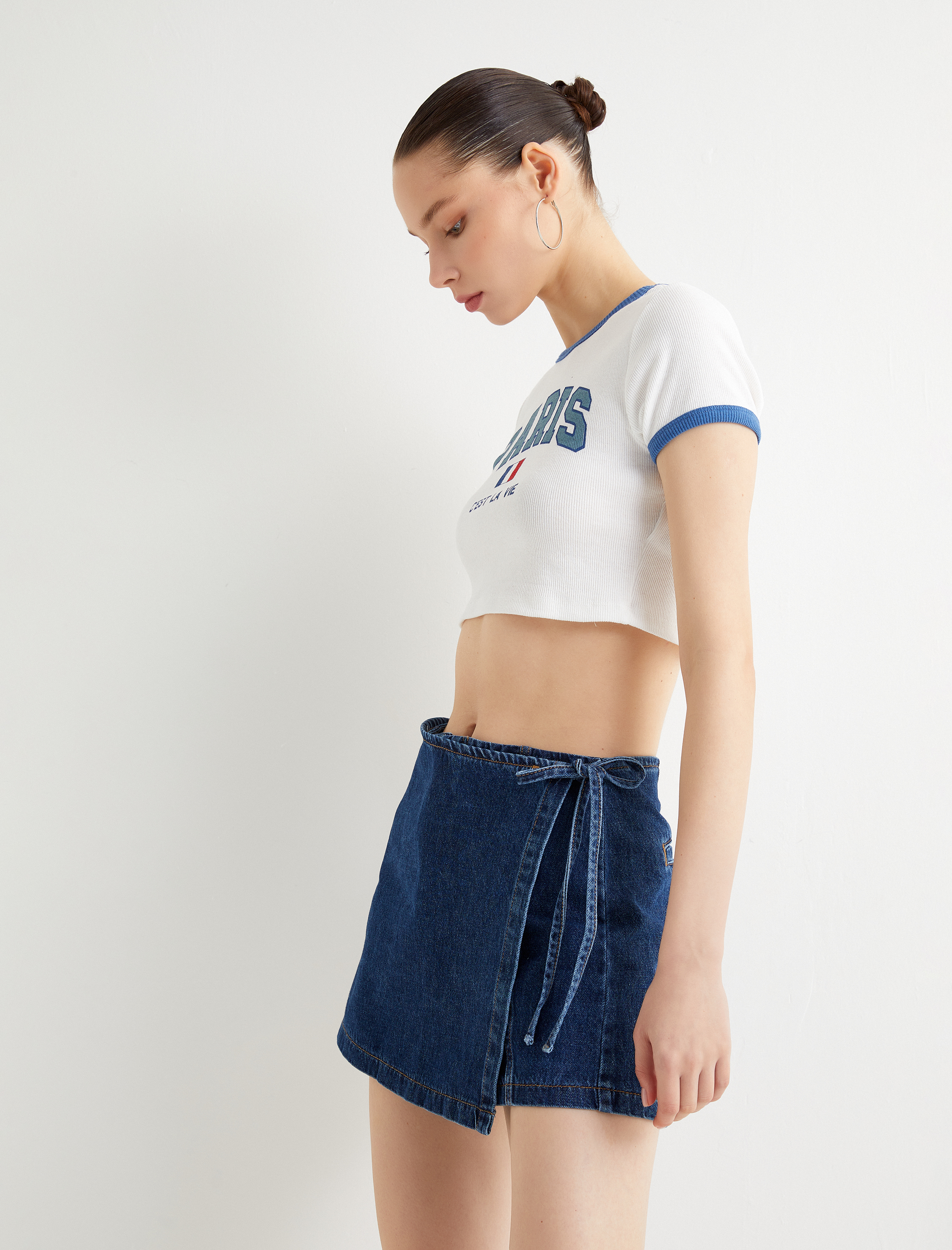   Kot Şort Etek Mini Boy Kruvaze Pamuklu