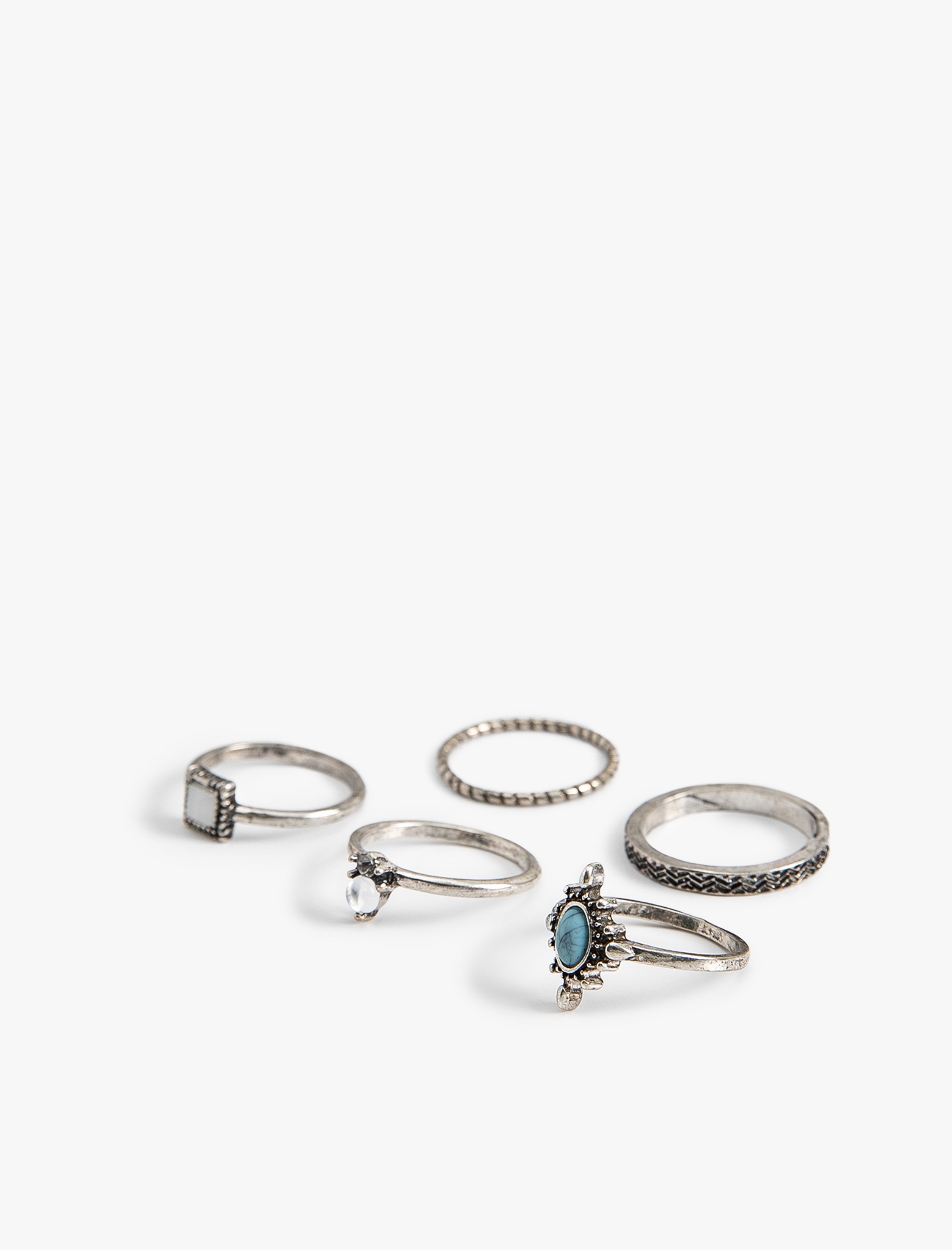  Kadın Yüzük Seti 5'li Taş Detaylı Çelik Karışımlı