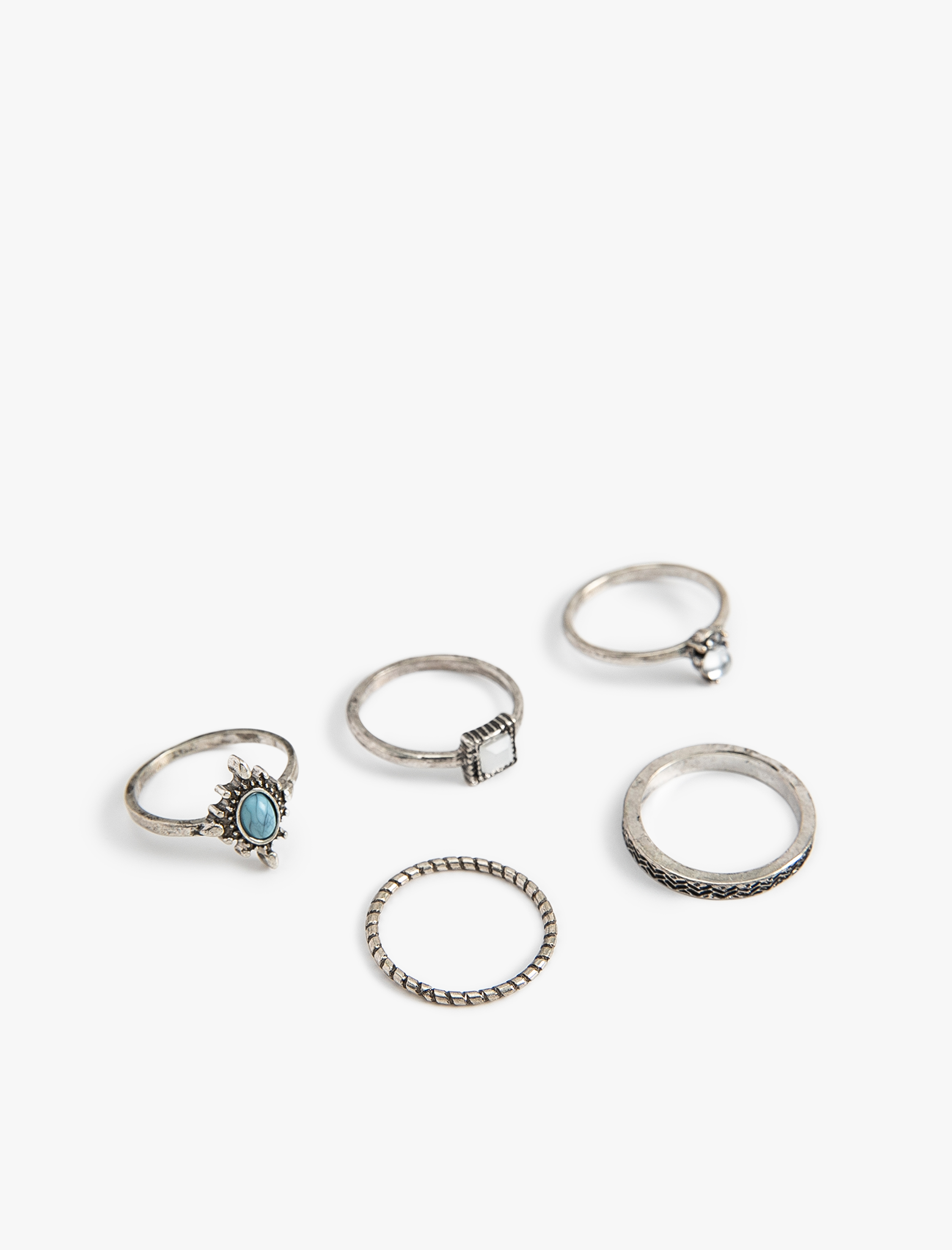  Kadın Yüzük Seti 5'li Taş Detaylı Çelik Karışımlı