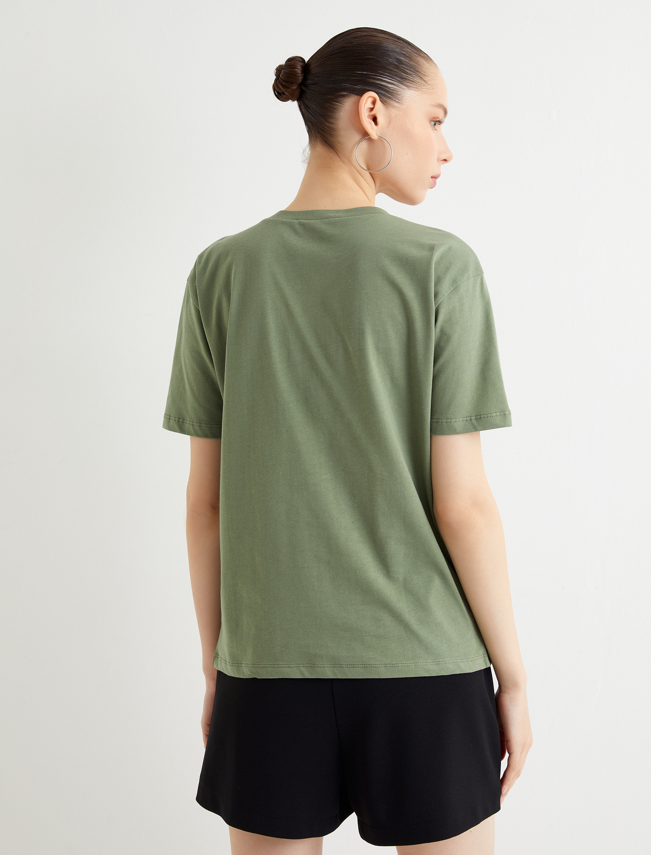   Baskılı Tişört Kısa Kollu Bisiklet Yaka Pamuklu