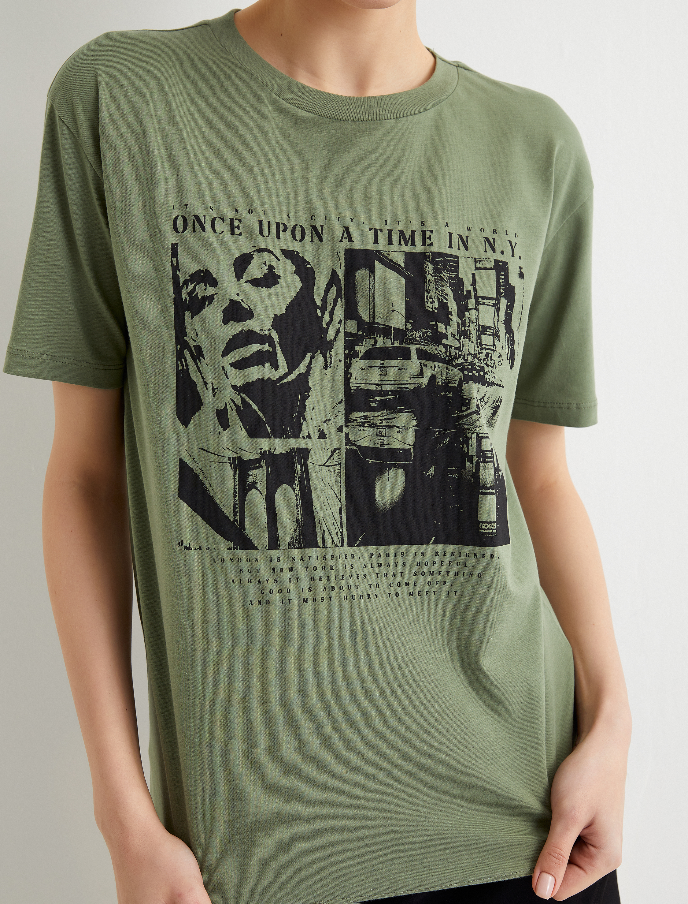   Baskılı Tişört Kısa Kollu Bisiklet Yaka Pamuklu