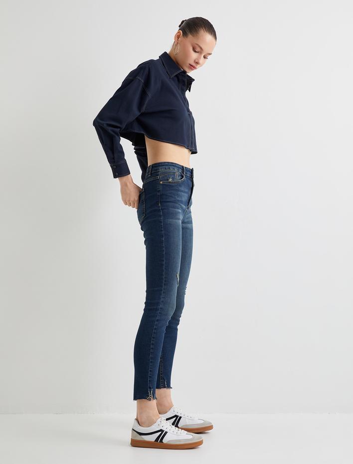  Yüksek Bel Skinny Fit Jeans Dar Kısa Paça Dar Kesim - Carmen Skinny Jean