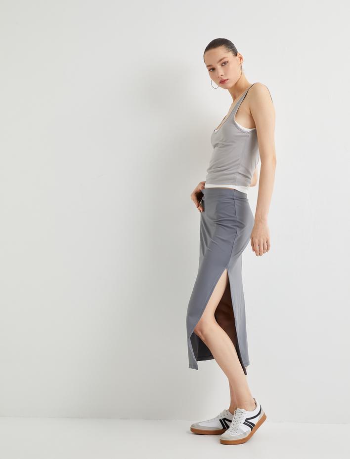  Midi Kalem Etek Yırtmaç Detaylı Standart Bel