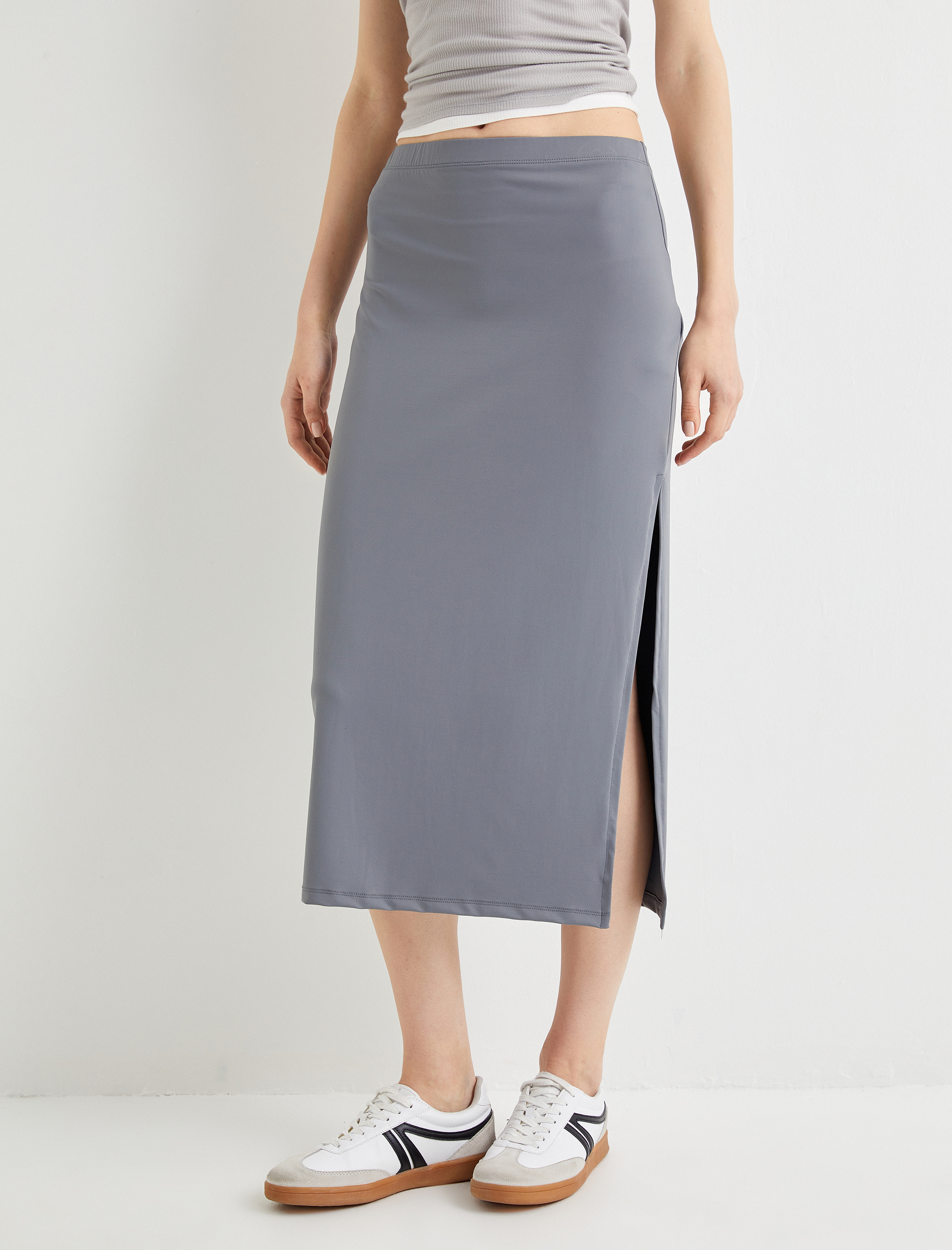   Midi Kalem Etek Yırtmaç Detaylı Standart Bel