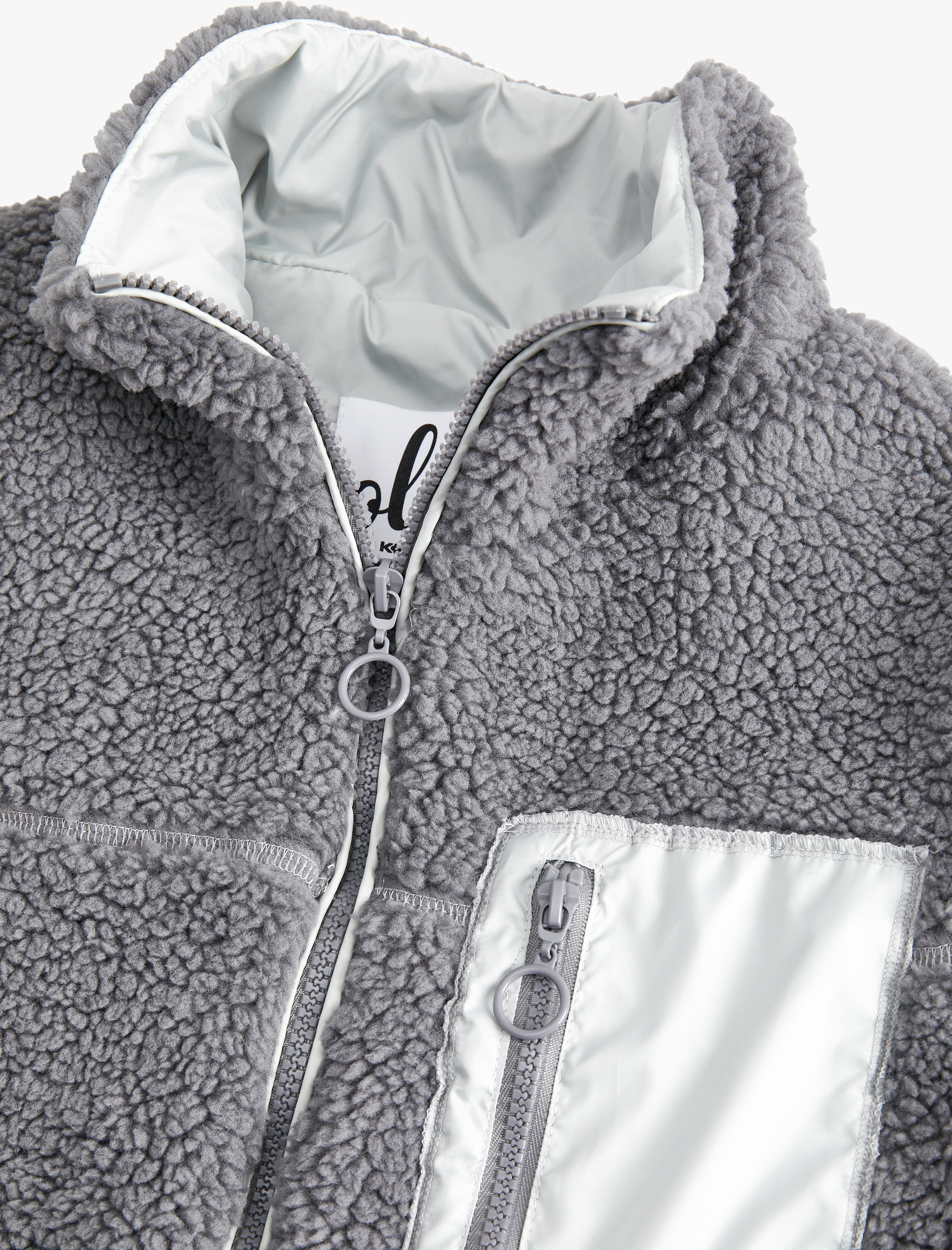   Peluş Yelek Astarlı Fermuarlı Cep Detaylı Dik Yaka Renk Kontrastlı