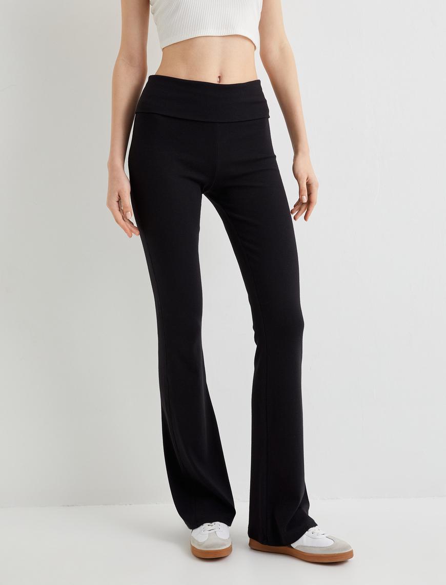   İspanyol Paça Pantolon Modal Kumaş Slim Fit Standard Bel