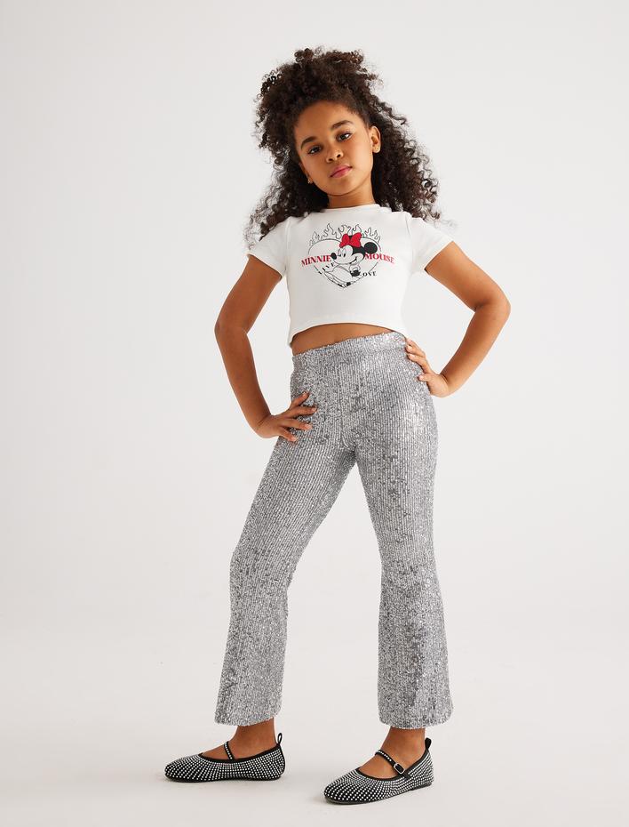 Kız Çocuk Pullu Payetli Pantolon Beli Lastikli