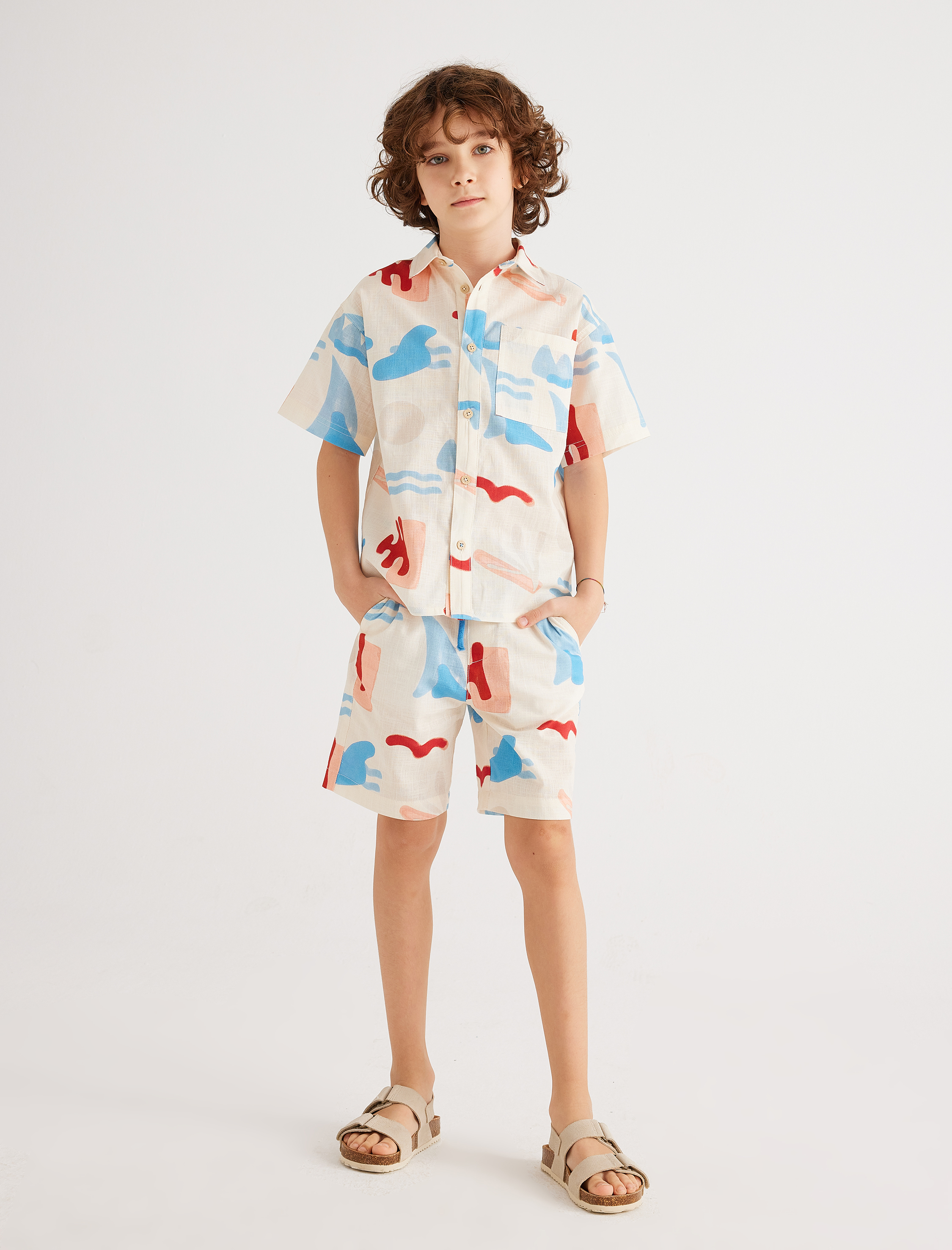 Erkek Çocuk Şort Baskı Detaylı Cepli Pamuklu