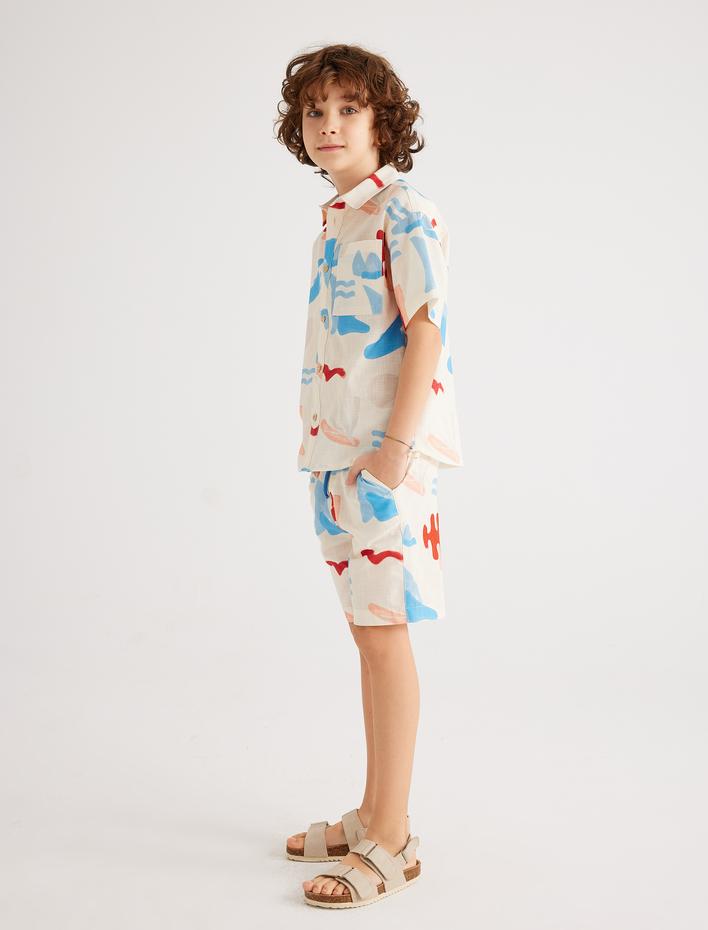 Erkek Çocuk Şort Baskı Detaylı Cepli Pamuklu