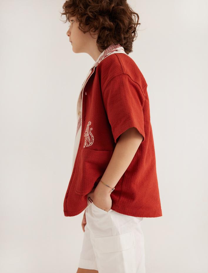 Erkek Çocuk Polo Yaka Tişört İşlemeli Detaylı Dokulu Kısa Kollu