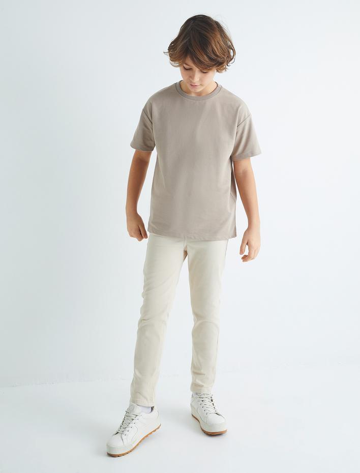 Erkek Çocuk Basic Kumaş Pantolon Cepli Beli Ayarlanabilir Lastikli Pamuklu
