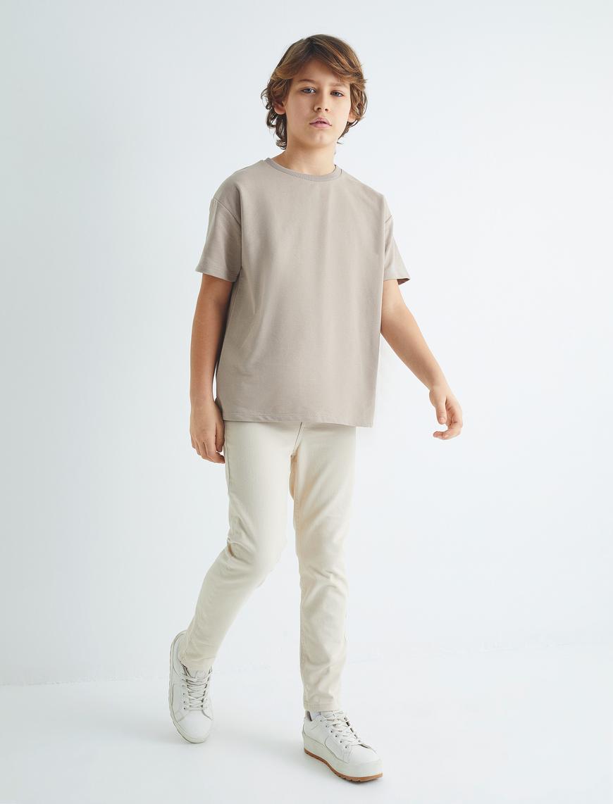  Erkek Çocuk Basic Kumaş Pantolon Cepli Beli Ayarlanabilir Lastikli Pamuklu