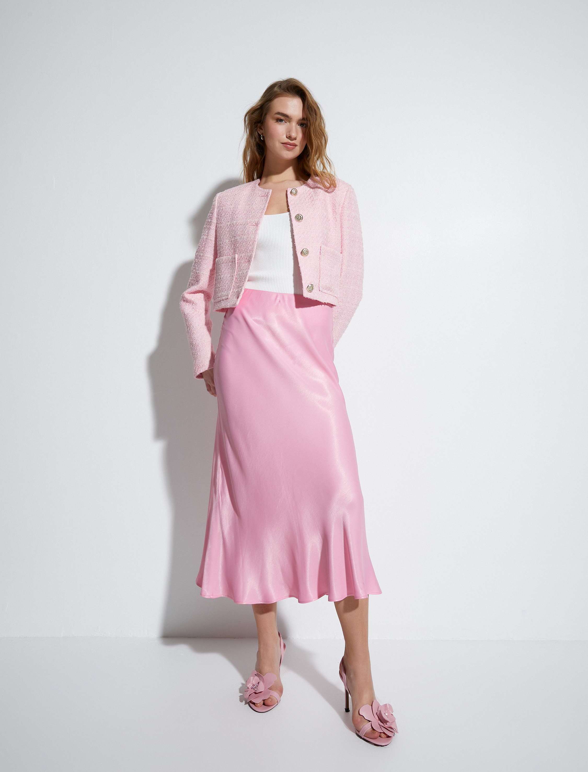 Crop Tüvit Ceket Gold Düğmeli Cep Detaylı