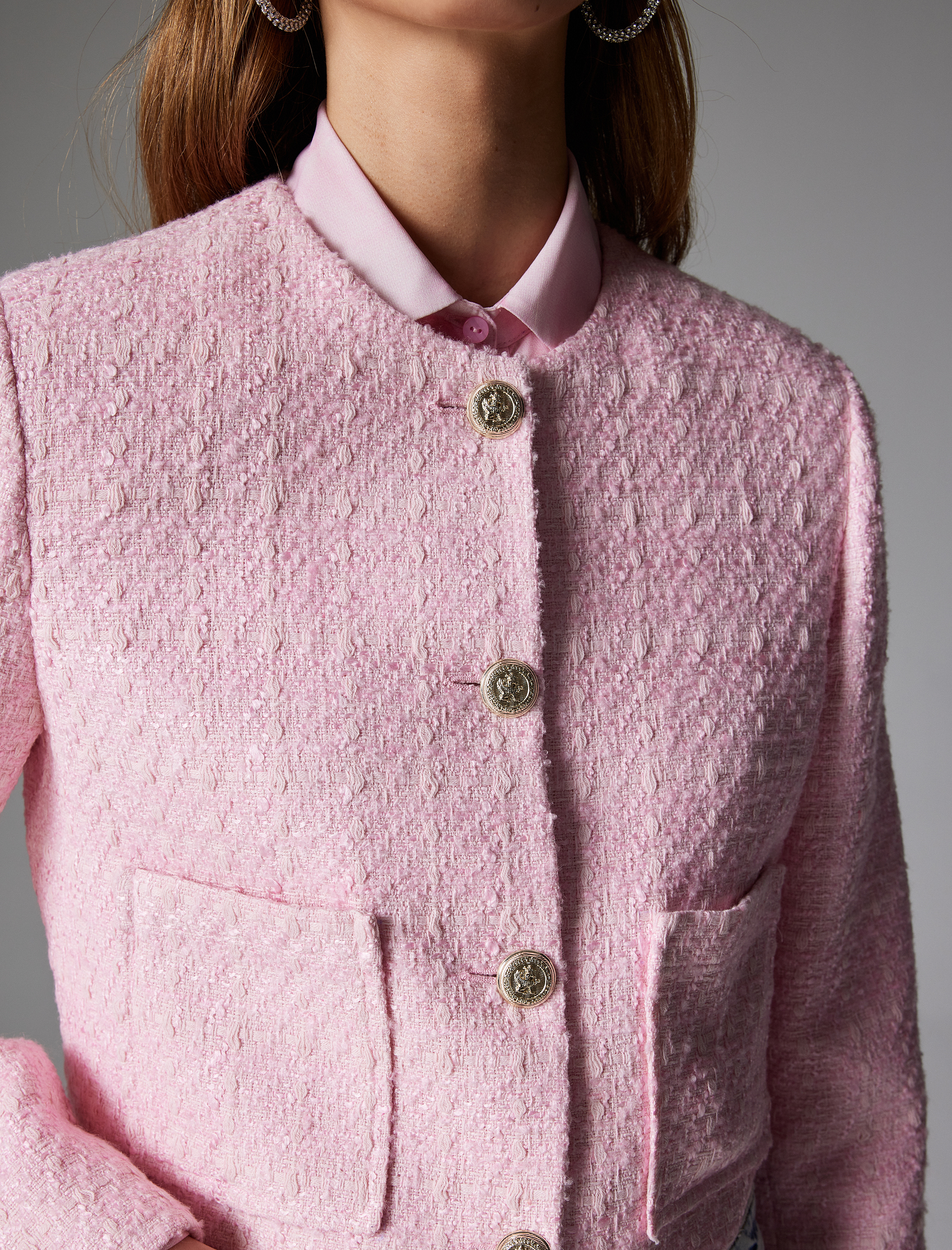 Crop Tüvit Ceket Gold Düğmeli Cep Detaylı