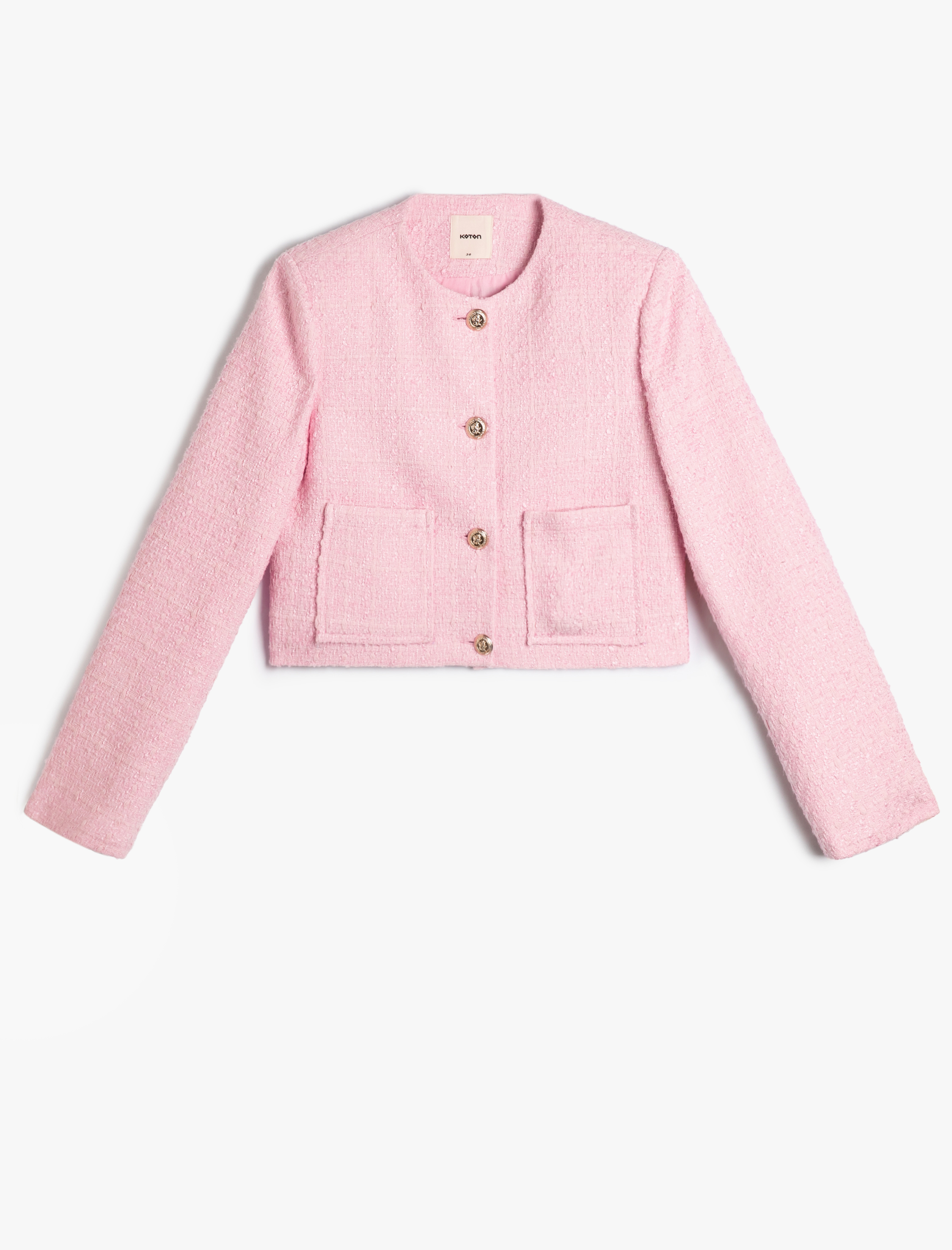 Crop Tüvit Ceket Gold Düğmeli Cep Detaylı