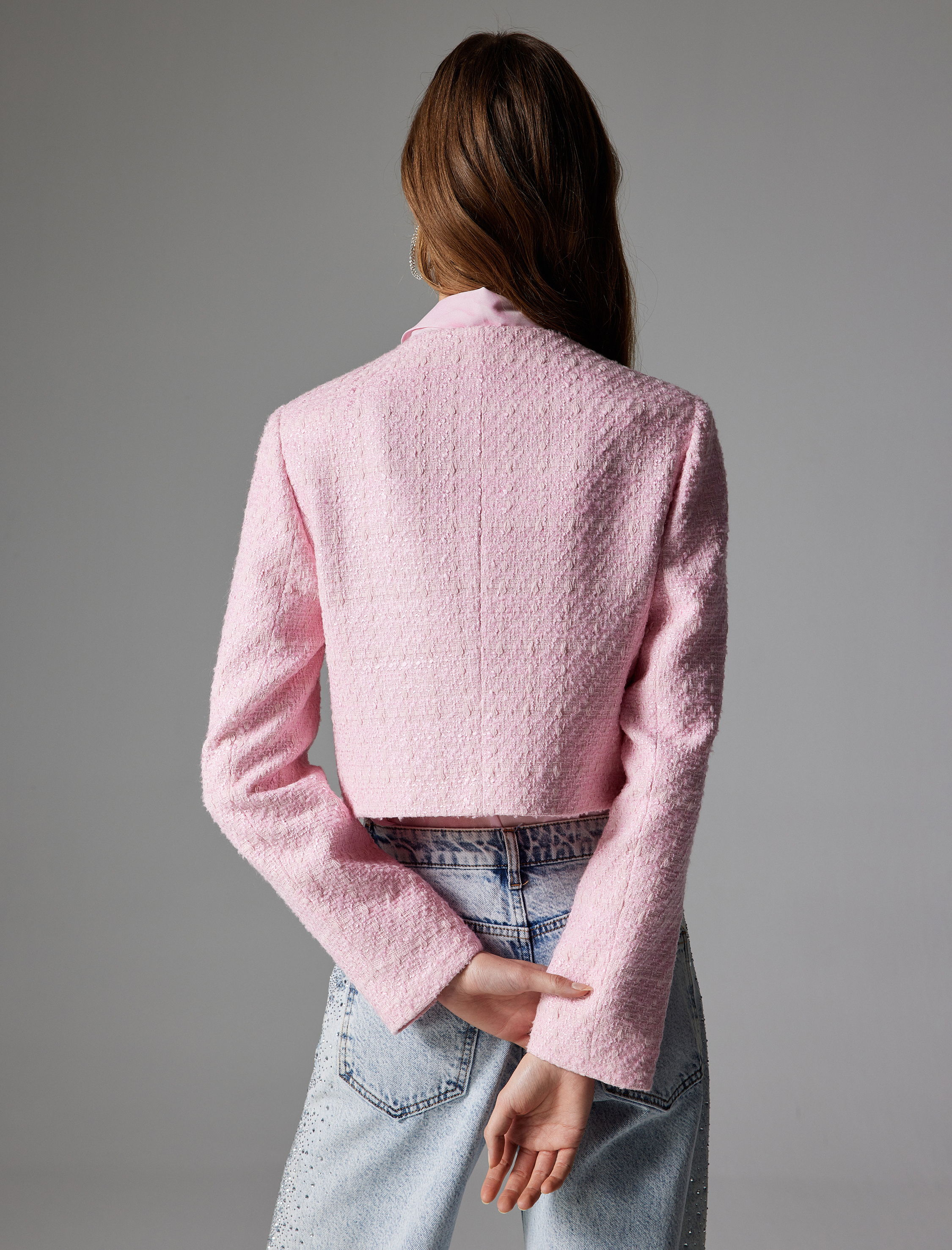 Crop Tüvit Ceket Gold Düğmeli Cep Detaylı