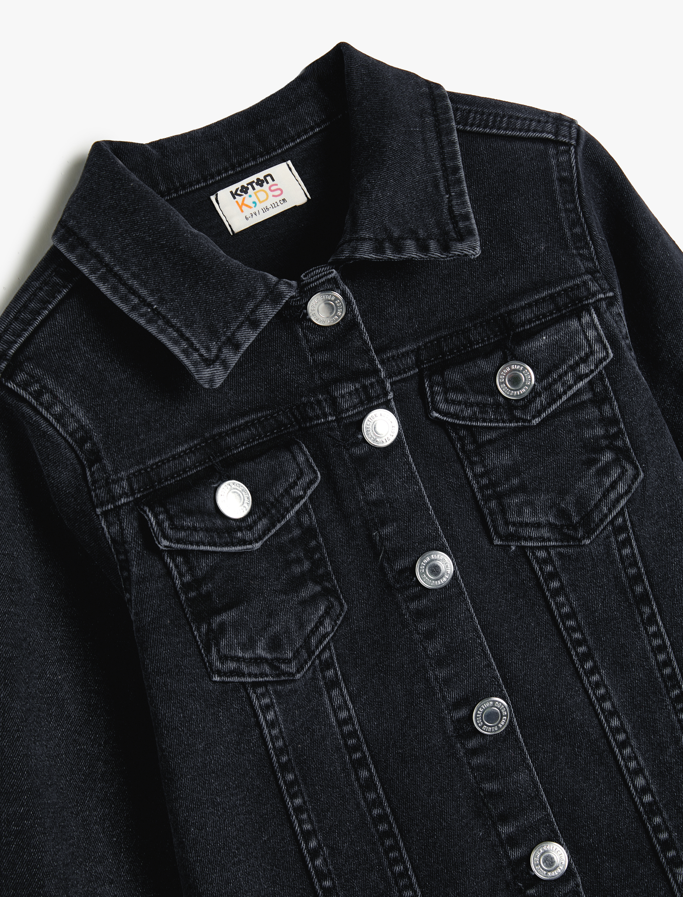  Kız Çocuk Kot Ceket Kapaklı Cep Detaylı Pamuklu Uzun Kollu