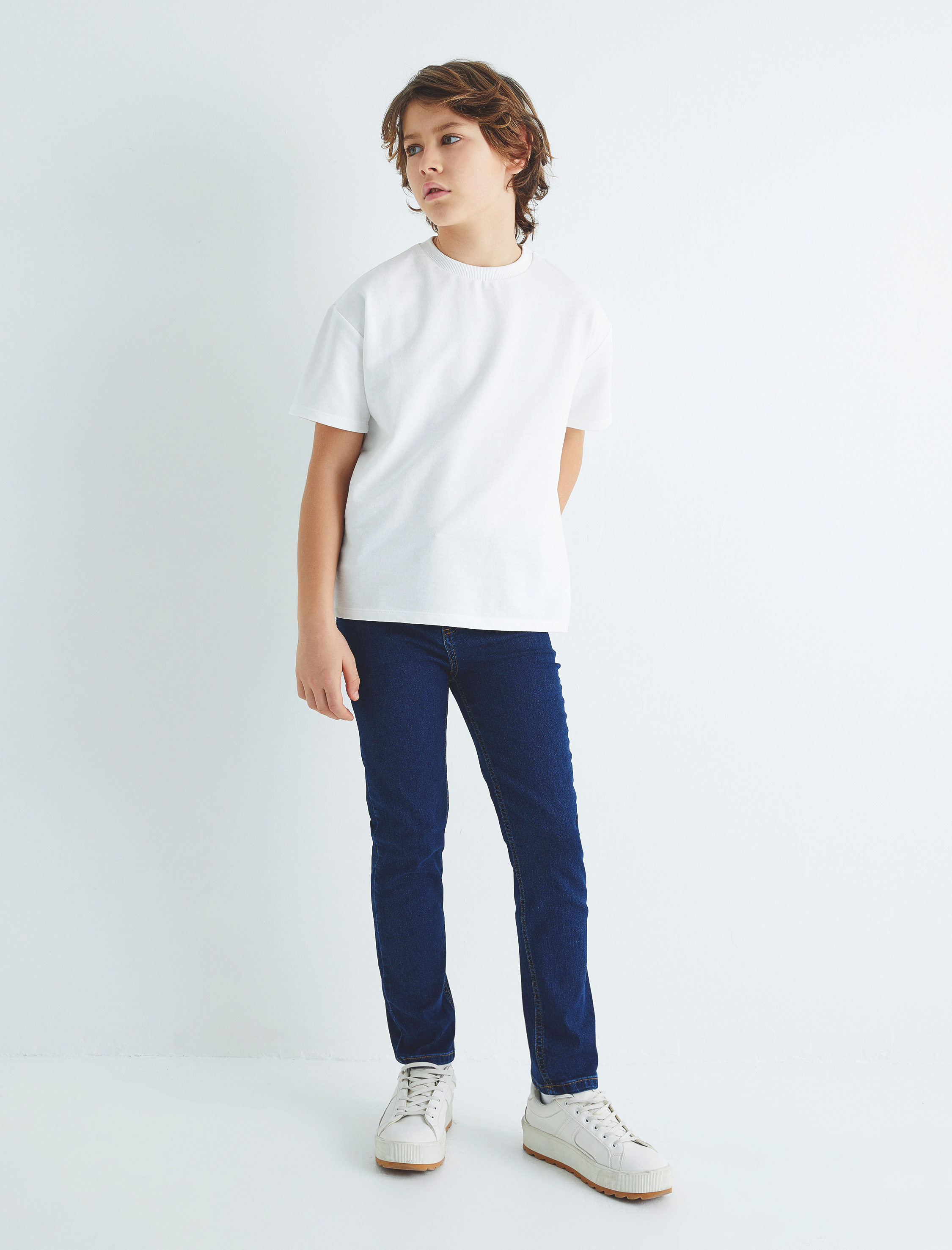  Erkek Çocuk Kot Pantolon Ayarlanabilir Lastikli Pamuklu  - Slim Jean