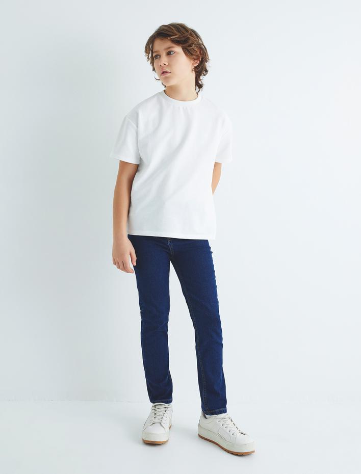 Erkek Çocuk Kot Pantolon Ayarlanabilir Lastikli Pamuklu  - Slim Jean