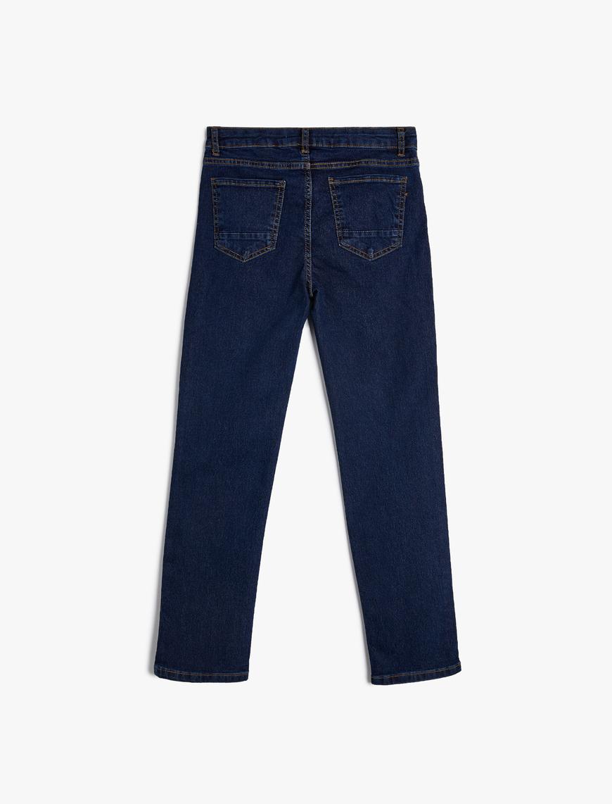  Erkek Çocuk Kot Pantolon Ayarlanabilir Lastikli Pamuklu  - Slim Jean