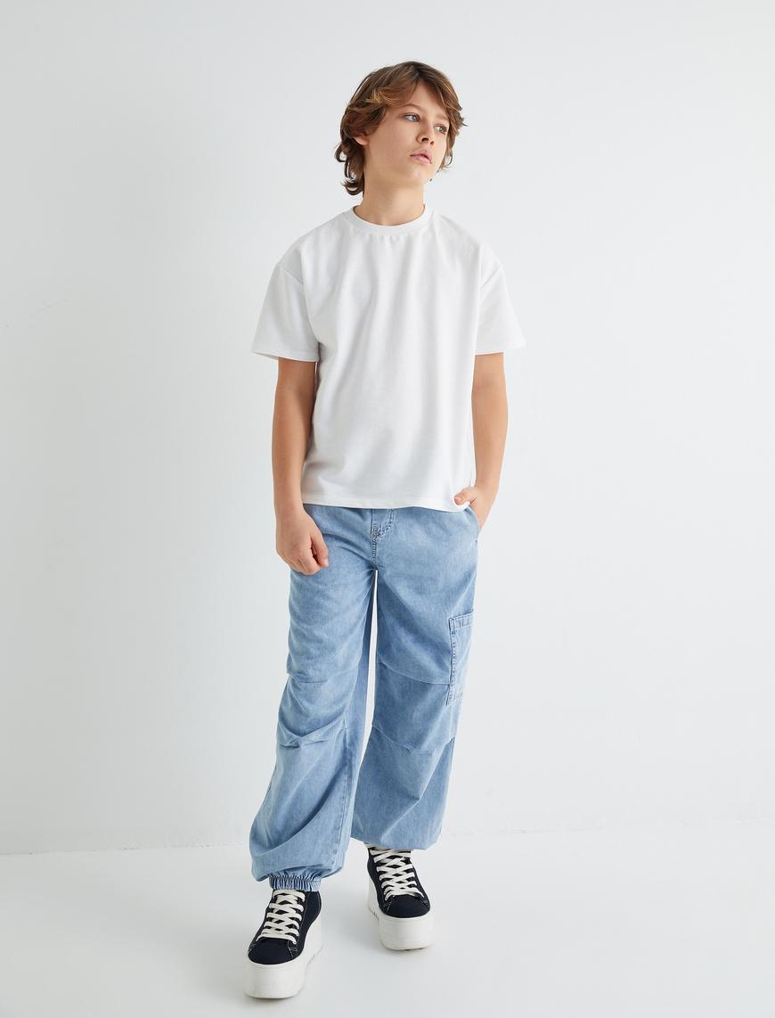  Erkek Çocuk Jogger Kot Pantolon Kat Detaylı Cepli Pamuklu - Parachute Jean