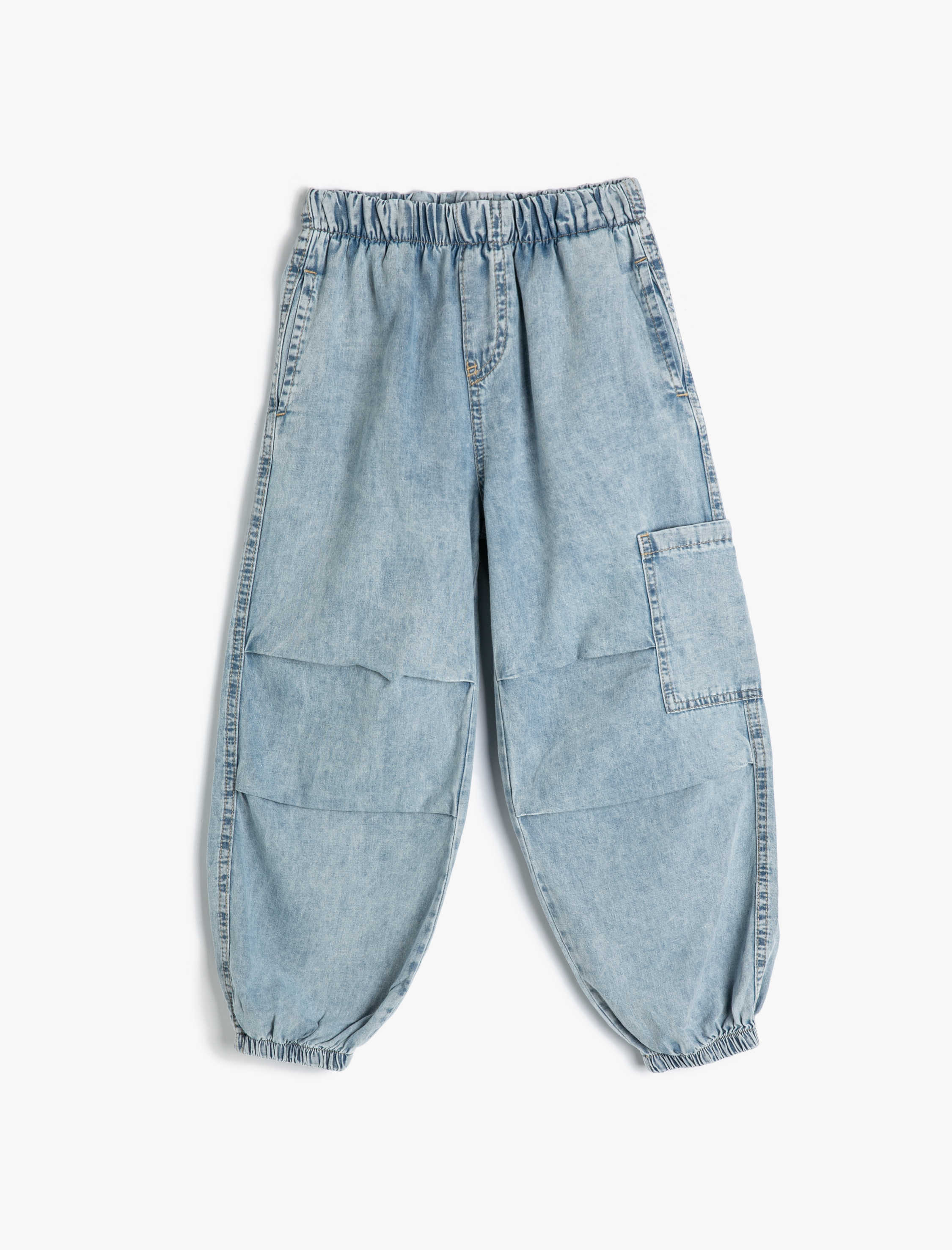  Erkek Çocuk Jogger Kot Pantolon Kat Detaylı Cepli Pamuklu - Parachute Jean