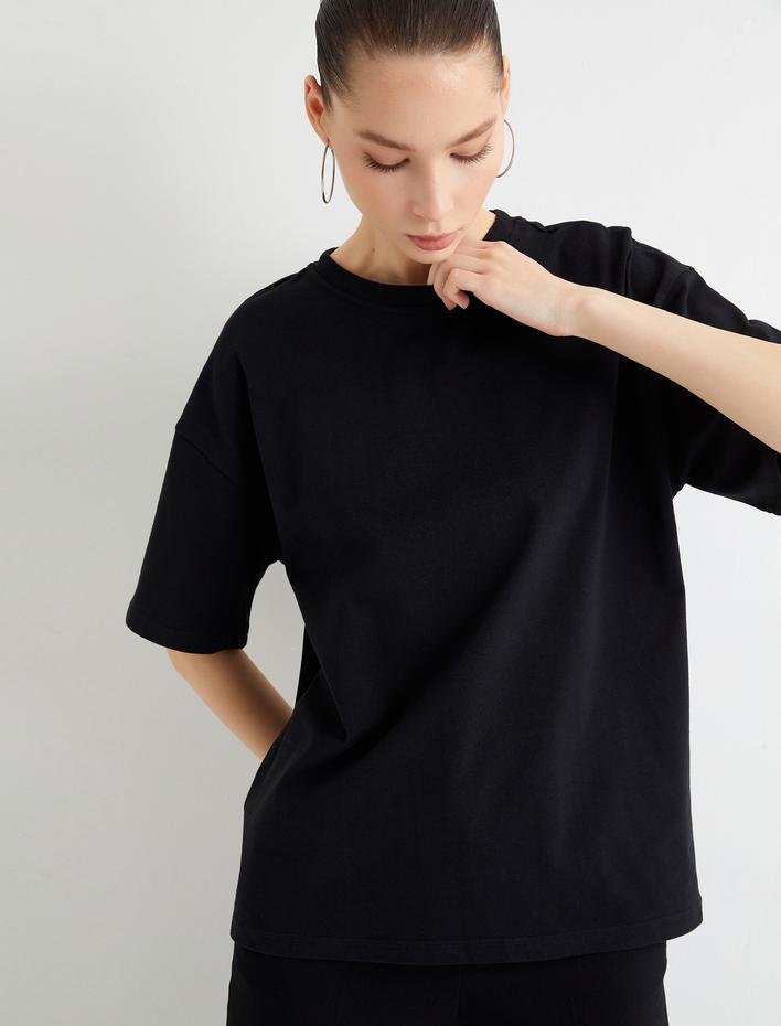  Basic Oversize Tişört Kısa Kollu Bisiklet Yaka Pamuklu