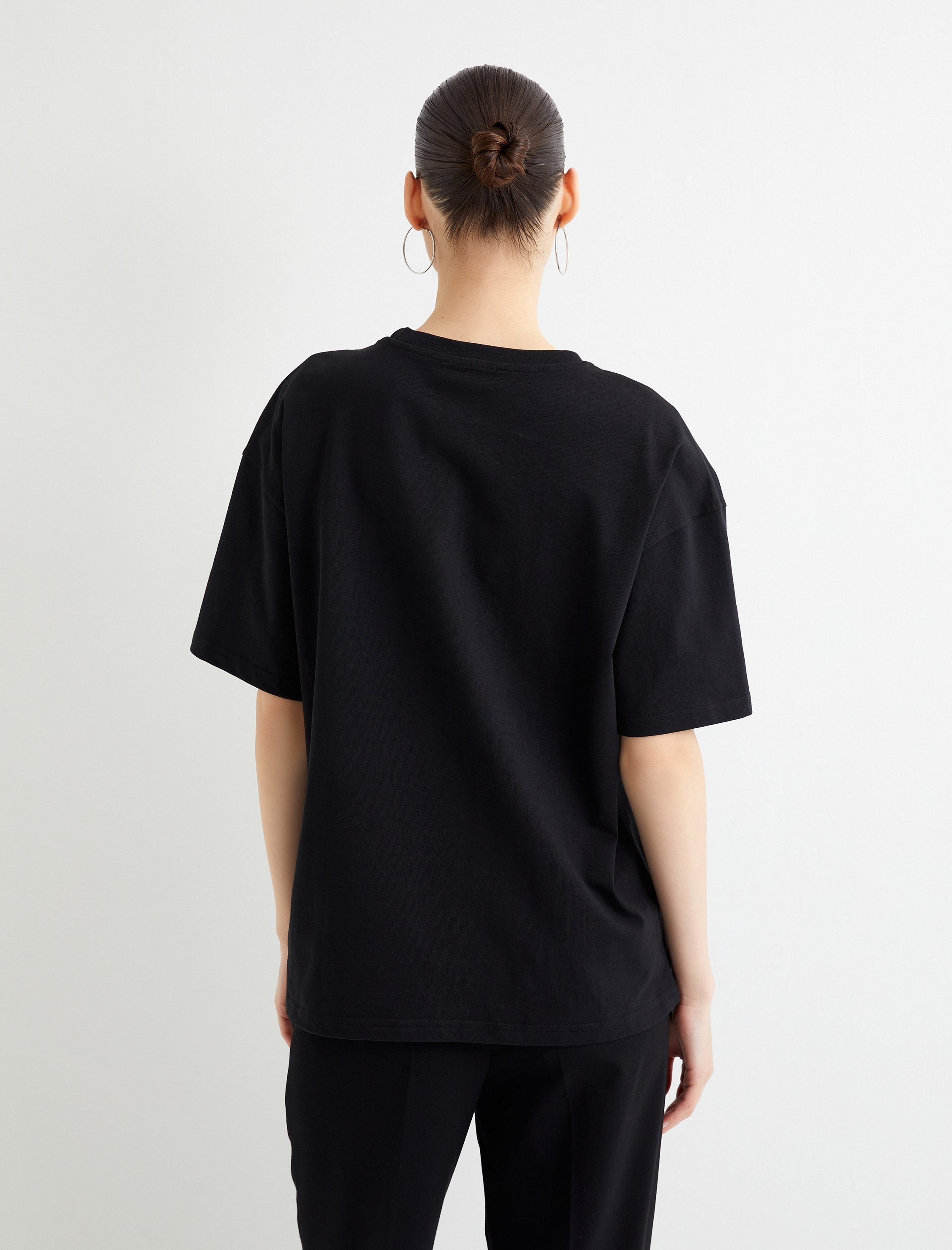   Basic Oversize Tişört Kısa Kollu Bisiklet Yaka Pamuklu