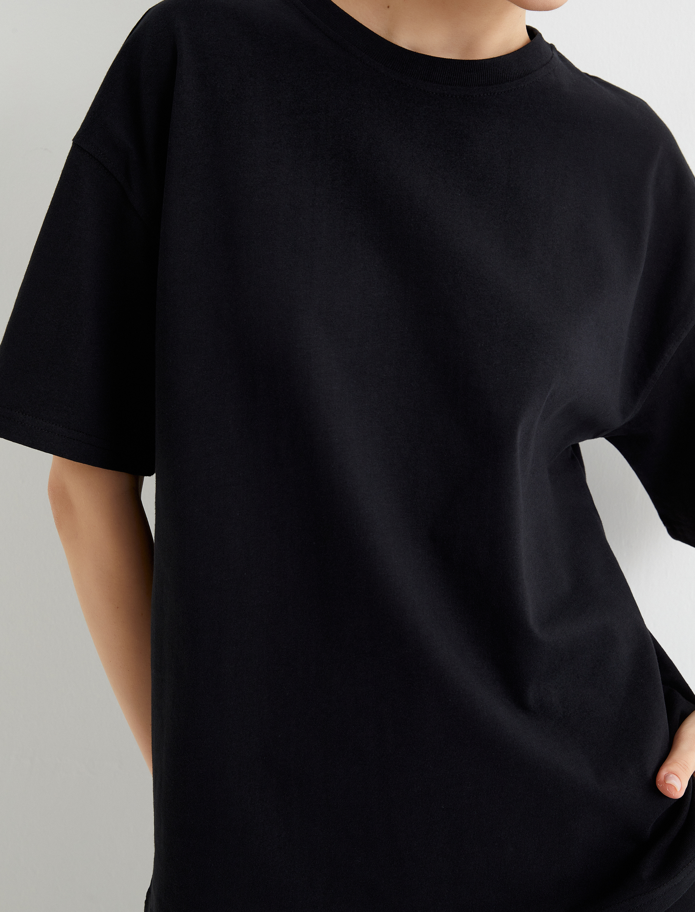   Basic Oversize Tişört Kısa Kollu Bisiklet Yaka Pamuklu